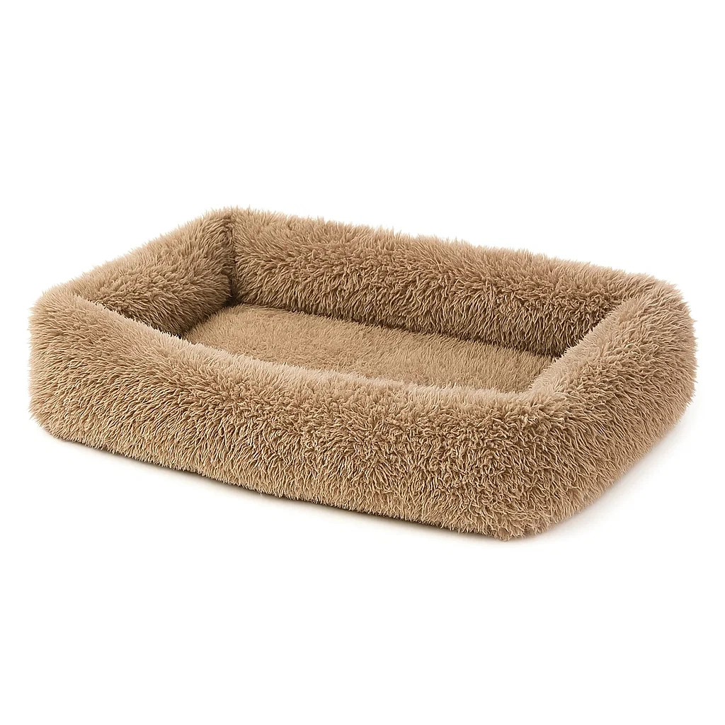 Rechteckiges Hundebett Polyesterplüsch Beige 90x60x20 cm-decorinspiredhub