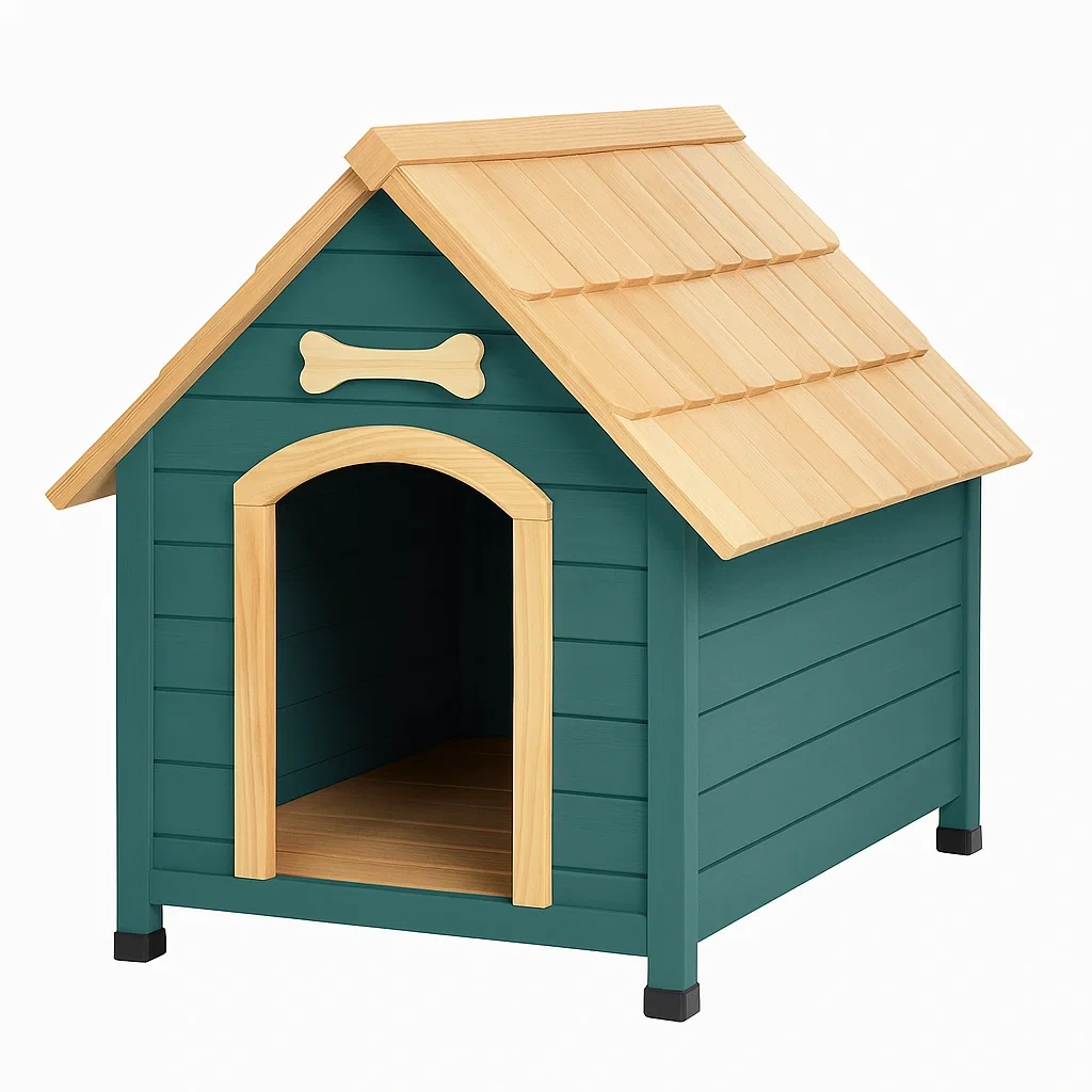 Holz Hundehütte mit Satteldach in Grün/Natur, 60x75x70cm-decorinspiredhub