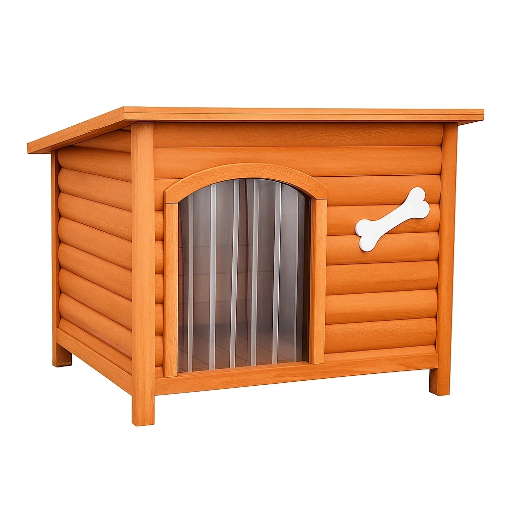 Holz Hundehütte mit Kunststoffvorhang-decorinspiredhub