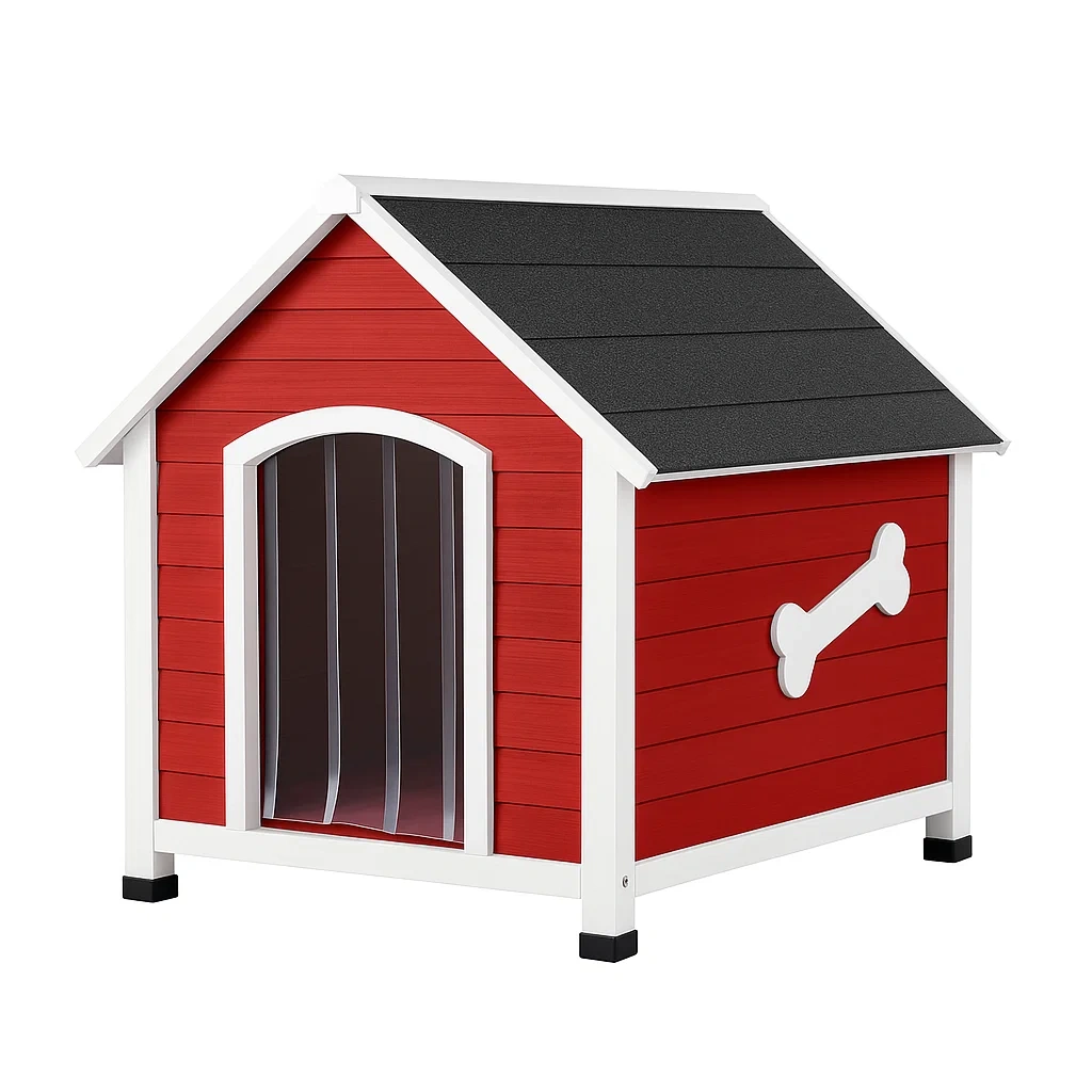 Holz Hundehütte mit Knochenmotiv Rot 85x71x75 cm-decorinspiredhub