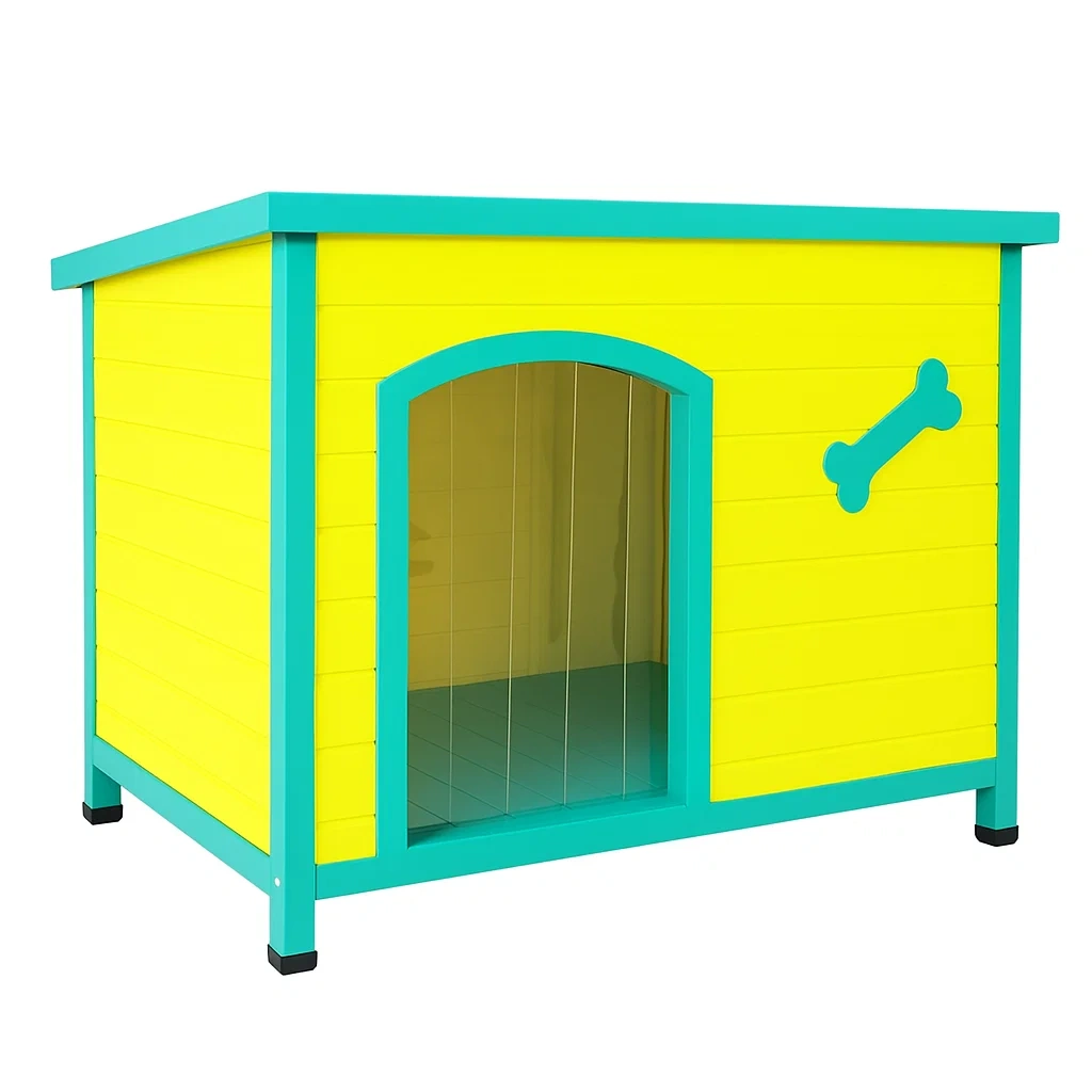Hundehütte Holz Gelb/Blau 80x60x75 cm-decorinspiredhub