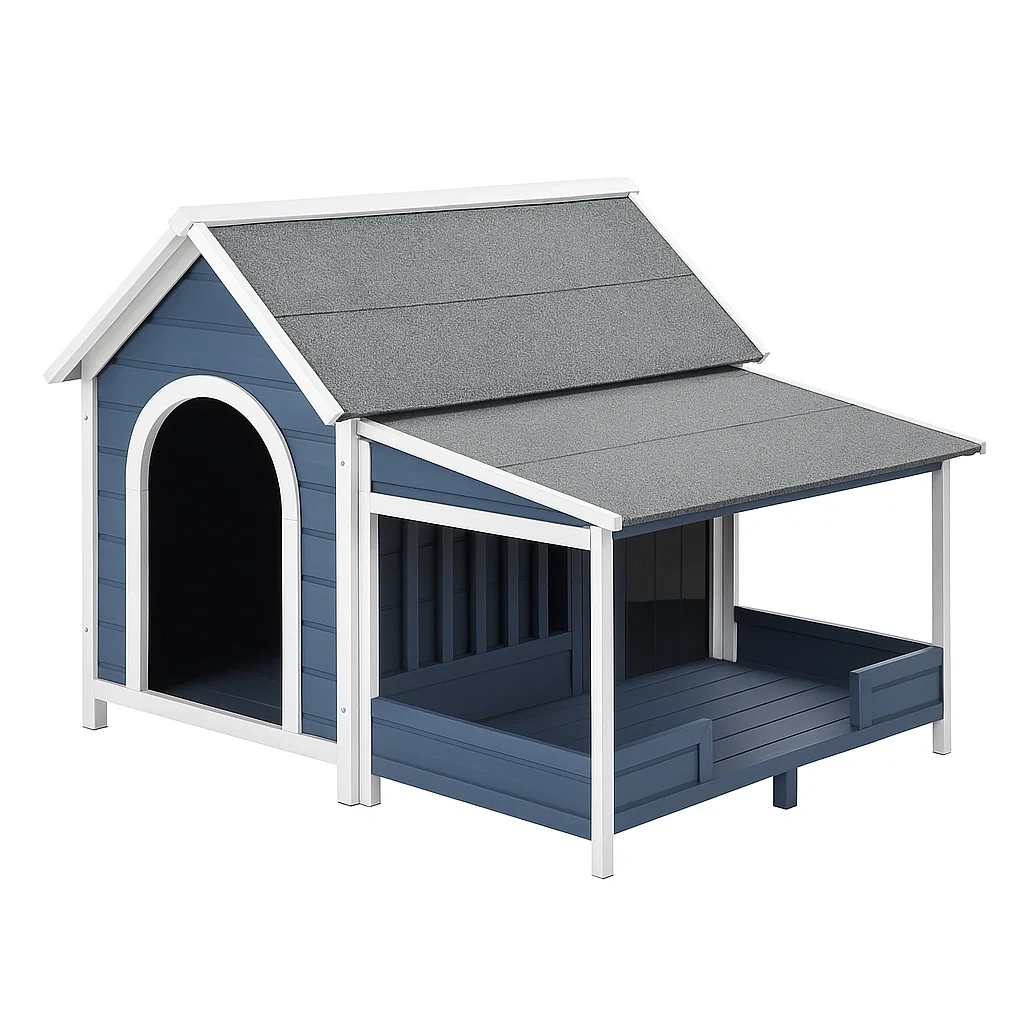 Holz Hundehütte mit Veranda Blau/Weiß 121x85x86 cm-decorinspiredhub