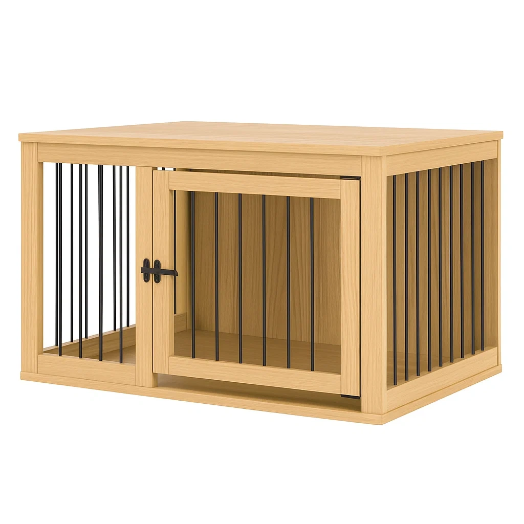 Hundekäfig MDF-Holz Metall Hellbraun Schwarz-decorinspiredhub