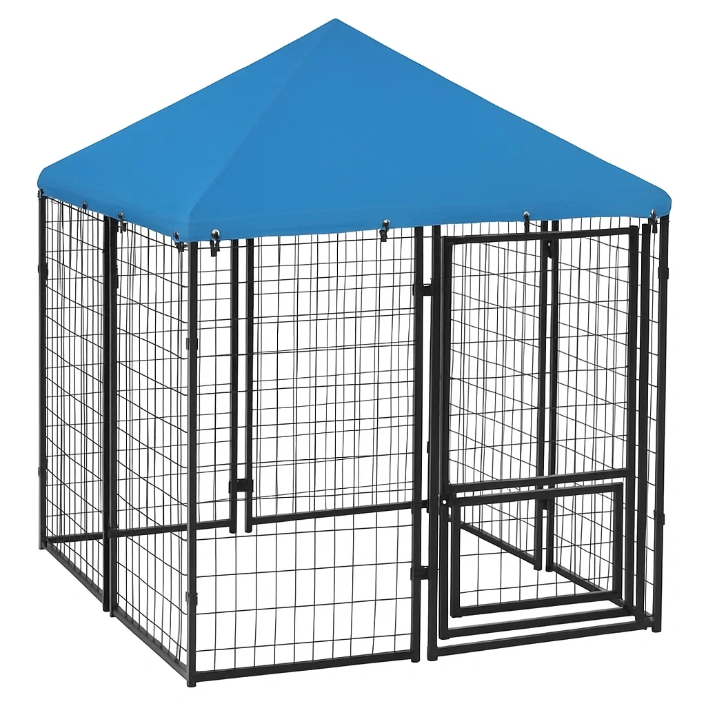 Hundezwinger mit Dach Metall Blau 150x150x180 cm-decorinspiredhub