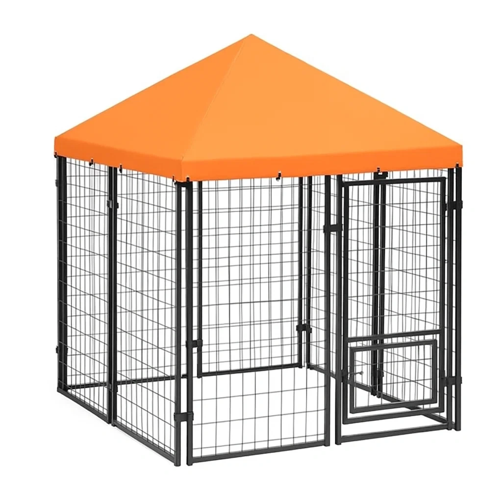 Hundezwinger mit Stahlrahmen und Polyesterdach Orange/Schwarz-decorinspiredhub