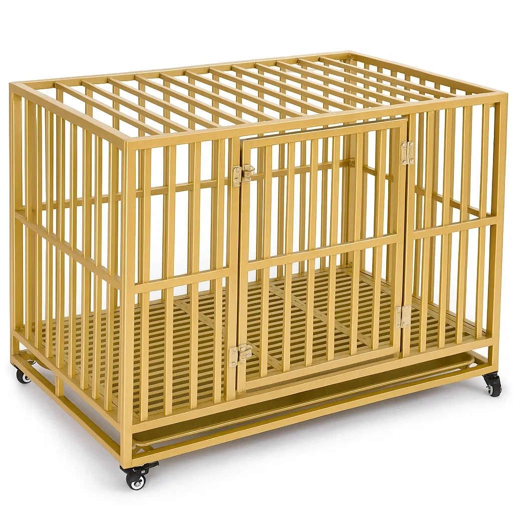 Hundekäfig Eisen mit Rollen Gelb 110x70x80cm-decorinspiredhub