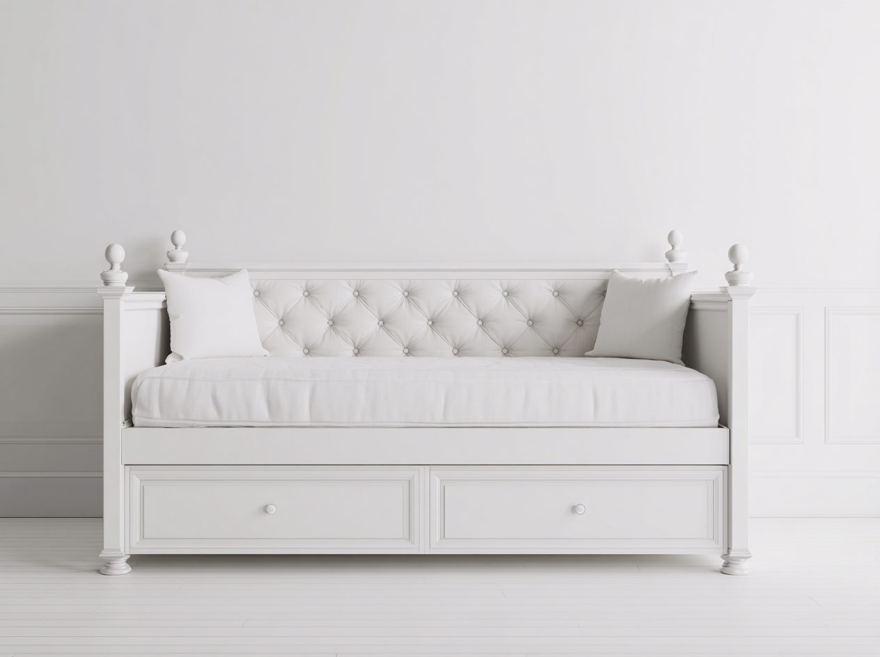 Schlafsofa Holzwerkstoff mit 2 Schubladen 200x90x85 cm - Weiß - Gepolstertes Design für Schlafzimmer-Luxeupbay