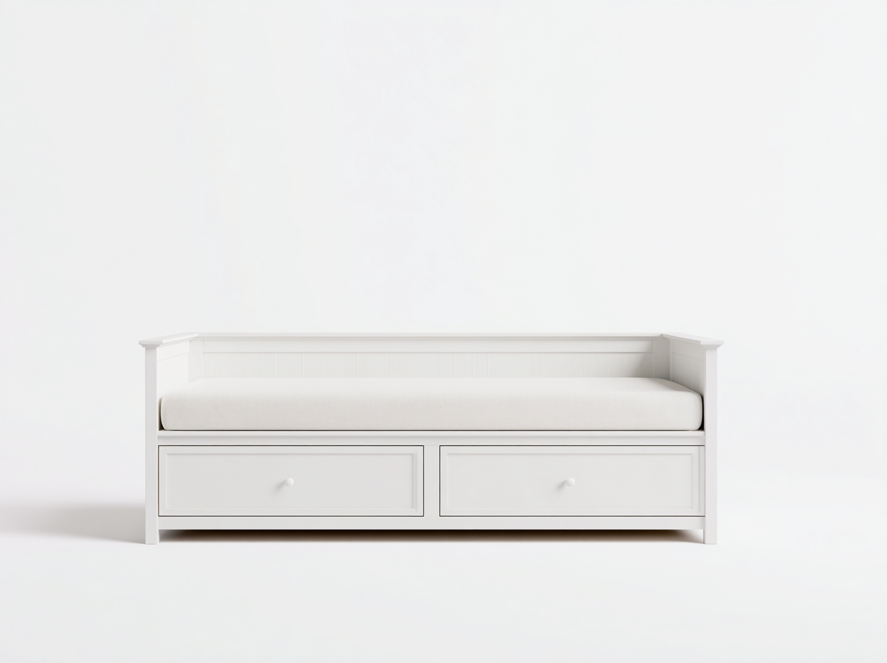 Schlafsofa Holz 200x90x75 cm - Weiß - Mit Stauraum Schubladen - Klassisches Design für Schlafzimmer geeignet-Luxeupbay