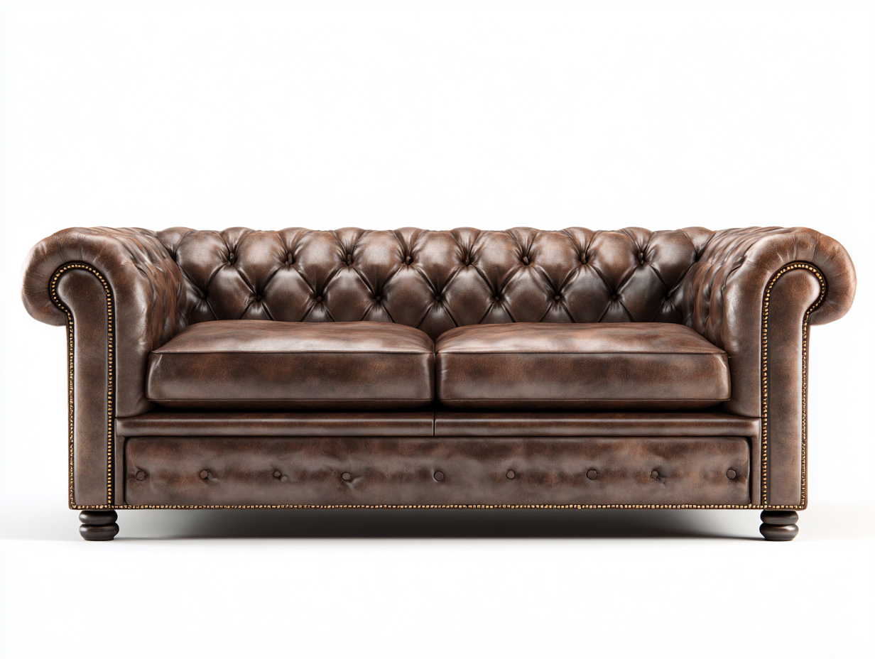 Gerades Sofa Leder 200x90x75 cm - Braun - Chesterfield Knopfheftung - Klassisches Design für Wohnzimmer geeignet-Luxeupbay