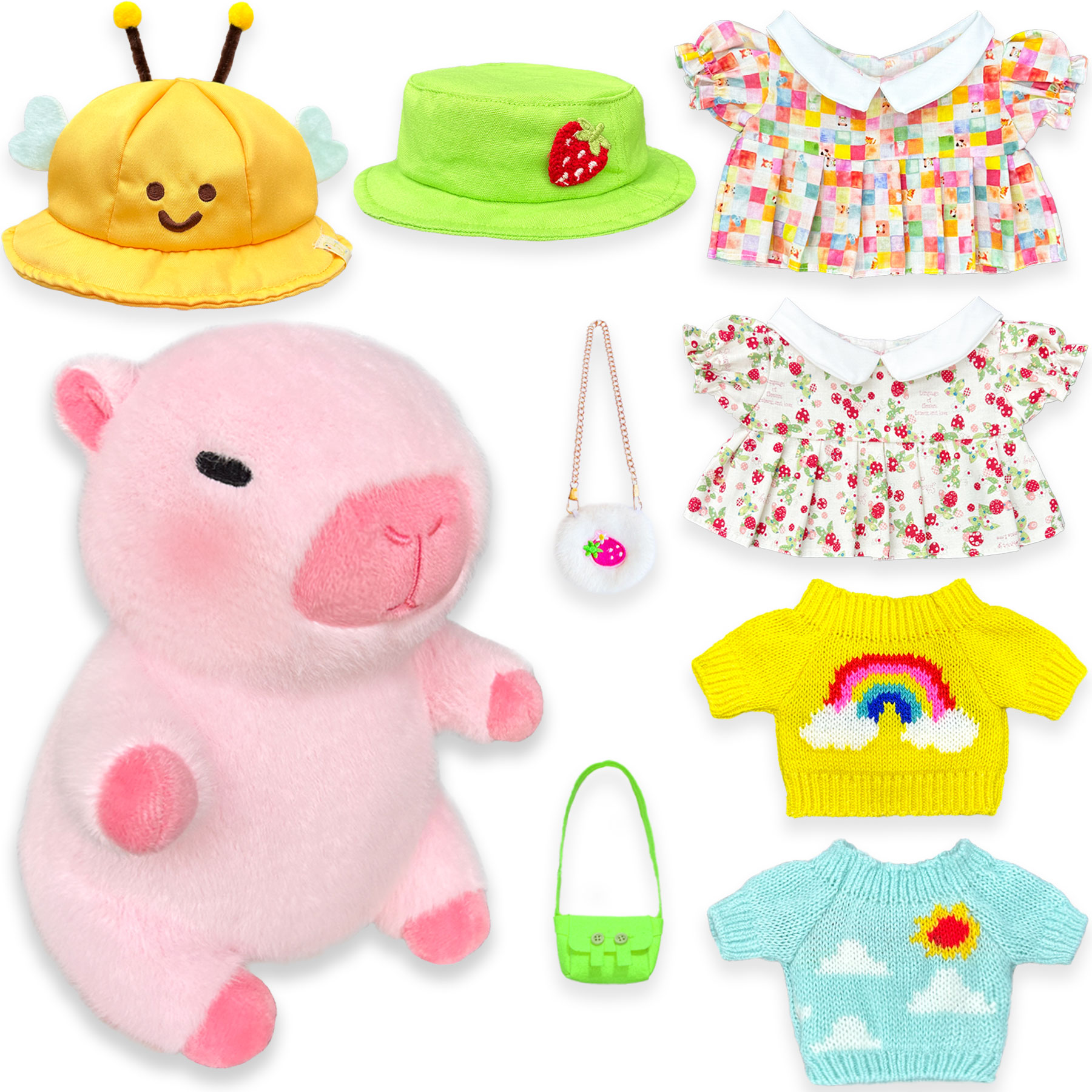 Capybara Plush with 9 Clothes & Accessories, 10.2 in Dress Up Capybara Stuffed Animal, Cute Plush Toy Gift for Kids, Birthday, Graduation Gifts, Classroom Prizes