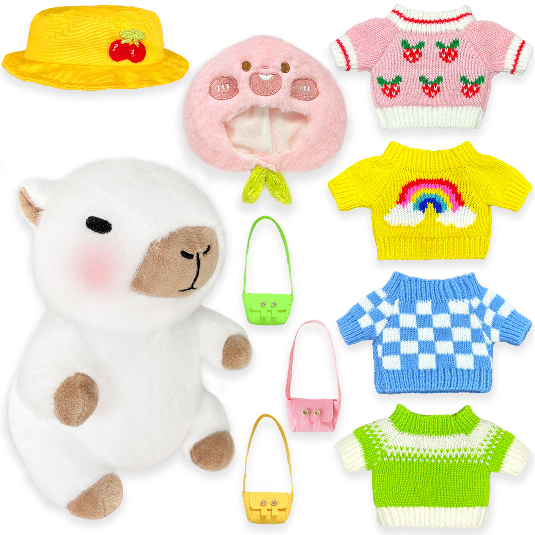 Capybara Plush with 9 Clothes & Accessories, 10.2 in Dress Up Capybara Stuffed Animal, Cute Plush Toy Gift for Kids, Birthday, Graduation Gifts, Classroom Prizes