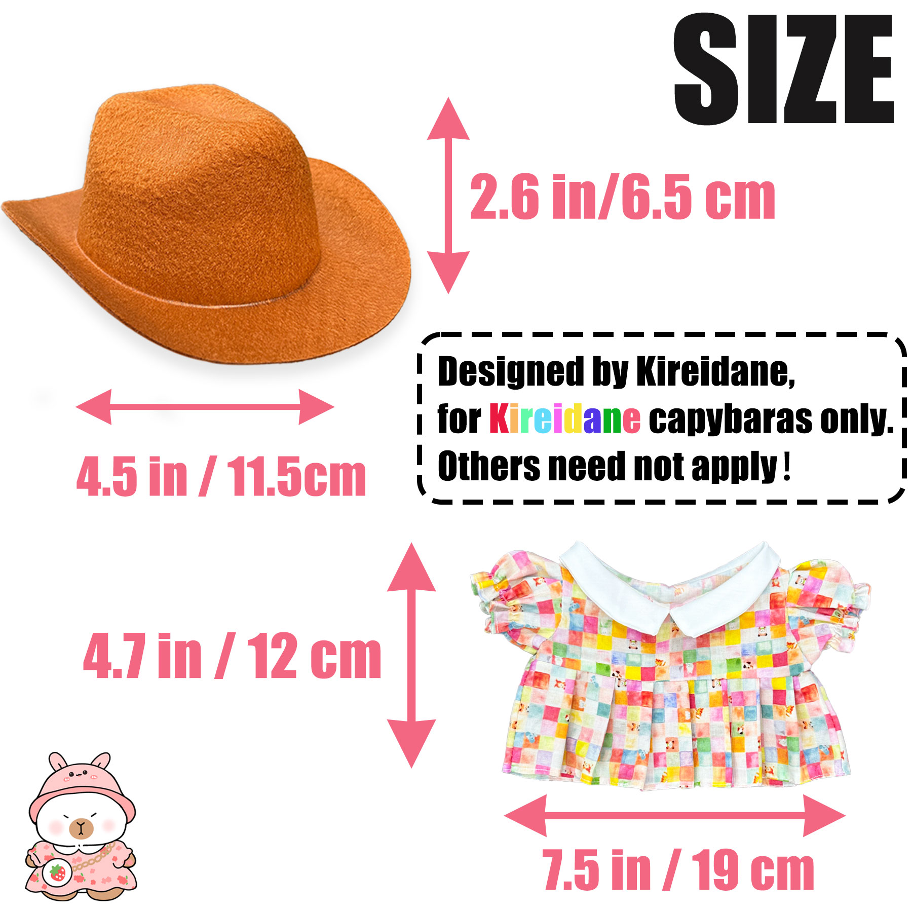 Capybara Plush Clothes & Accessories Set for 12 in Stuffed Animal, Dress Up Outfit Set with Hats, Sweaters, Dresses and Bags, Cowboy or Bee Style Plush Toy Clothes