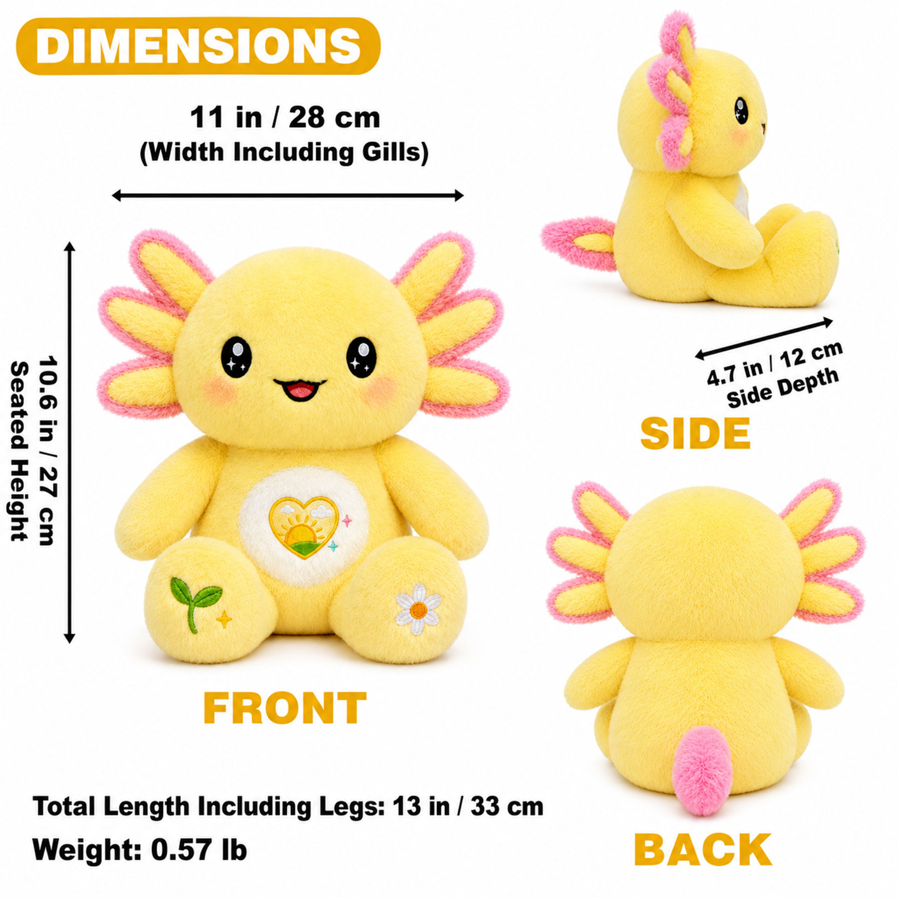 KUMANEKO Axolotl Plush Toy, 13-Inch Soft Stuffed Animal – Pink, Blue, Yellow & Purple