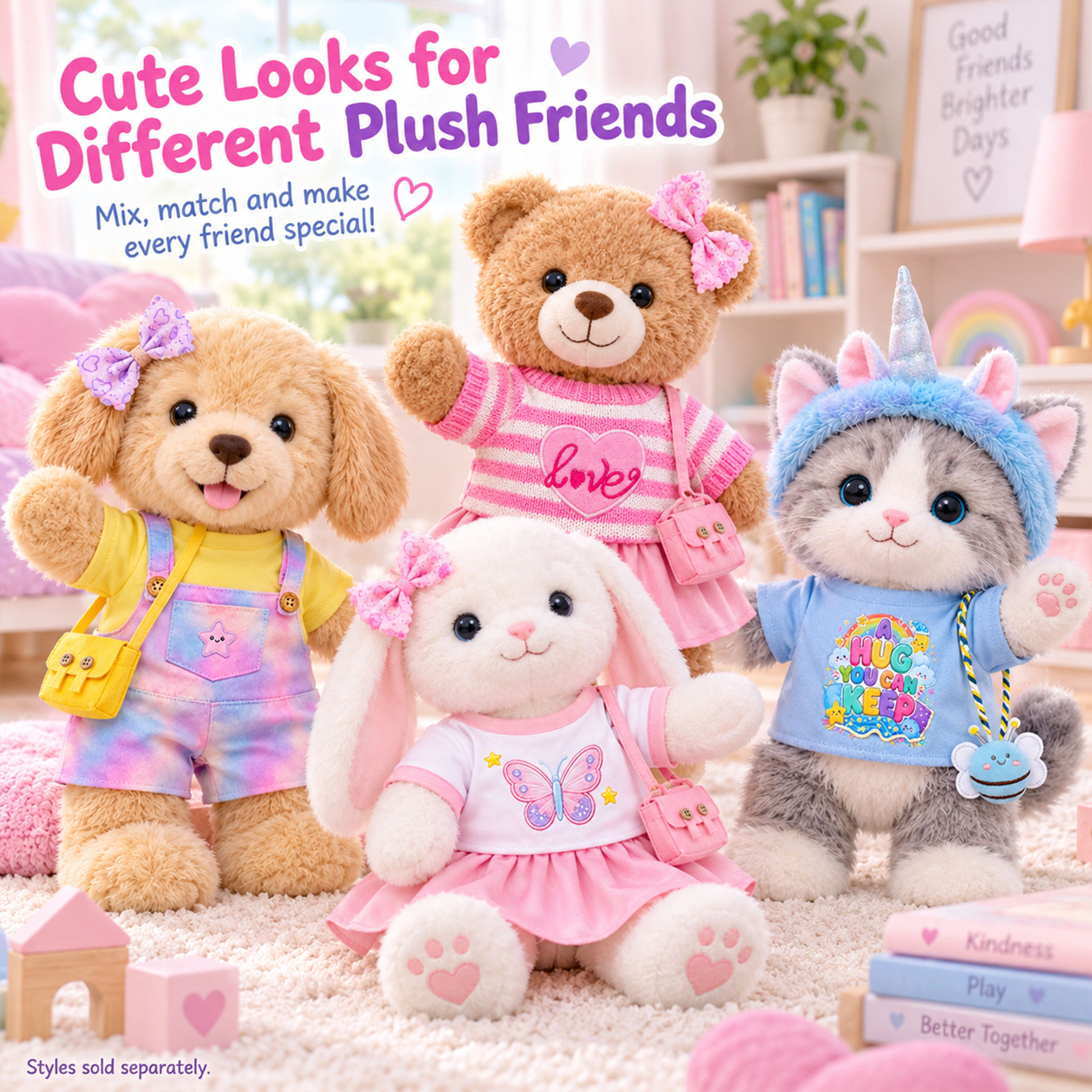 KUMANEKO Stuffed Animal Clothes & Accessories for 14-16 Inch Plush Toys