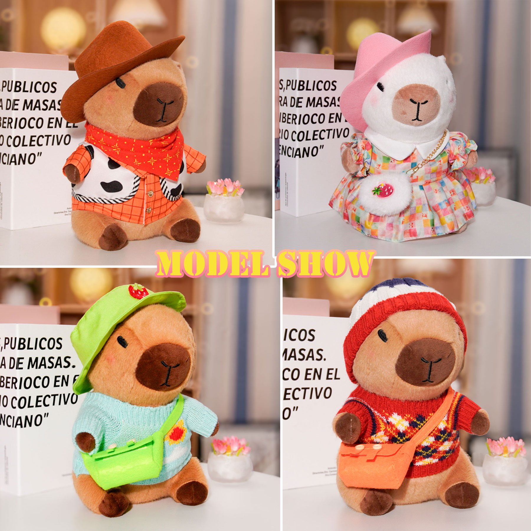 Capybara Plush Clothes & Accessories Set for 12 in Stuffed Animal, Dress Up Outfit Set with Hats, Sweaters, Dresses and Bags, Cowboy or Bee Style Plush Toy Clothes