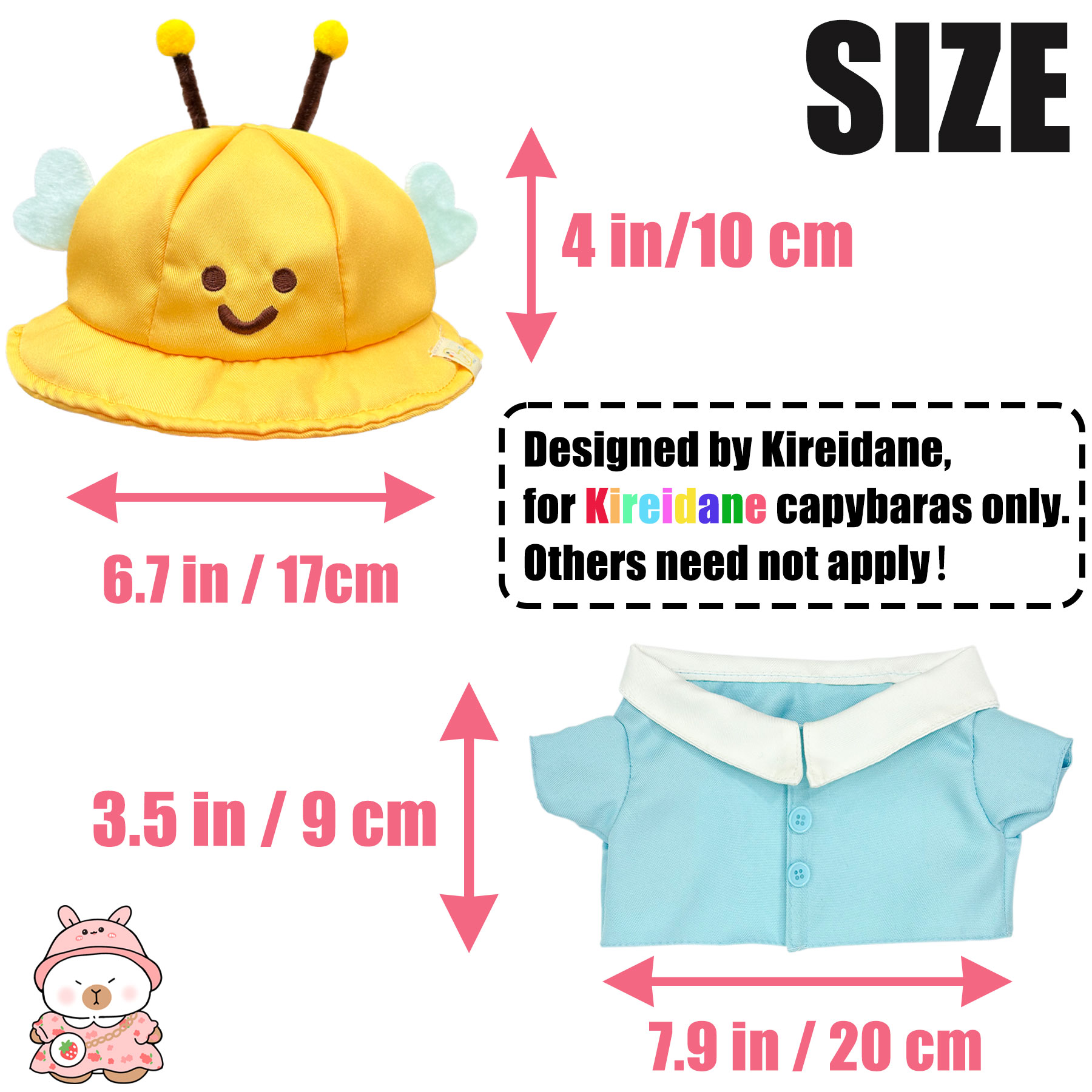 Capybara Plush Clothes & Accessories Set for 12 in Stuffed Animal, Dress Up Outfit Set with Hats, Sweaters, Dresses and Bags, Cowboy or Bee Style Plush Toy Clothes