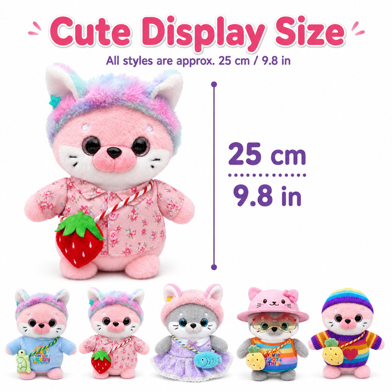 25cm Dress-Up Seal Plush Toy with Removable Clothes and Bags, 6 Styles Stuffed Animal with Hats, Sweaters, Dresses and Accessories, Cute Plush Gift for Birthday, Christmas and Room Decor