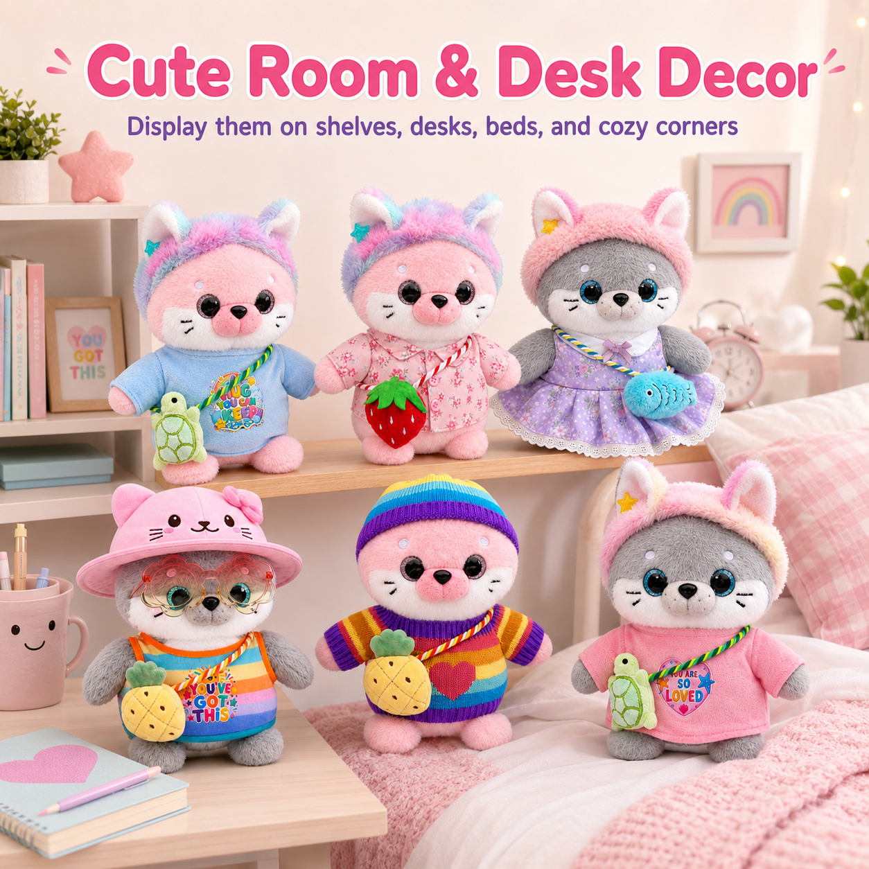 25cm Dress-Up Seal Plush Toy with Removable Clothes and Bags, 6 Styles Stuffed Animal with Hats, Sweaters, Dresses and Accessories, Cute Plush Gift for Birthday, Christmas and Room Decor