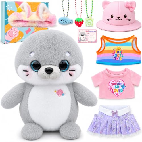 KUMANEKO 10-Inch Seal Plush Dress-Up Gift Set with 8 Accessories