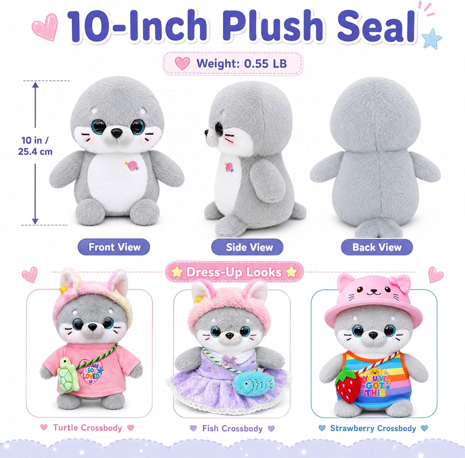KUMANEKO 10-Inch Seal Plush Dress-Up Gift Set with 8 Accessories