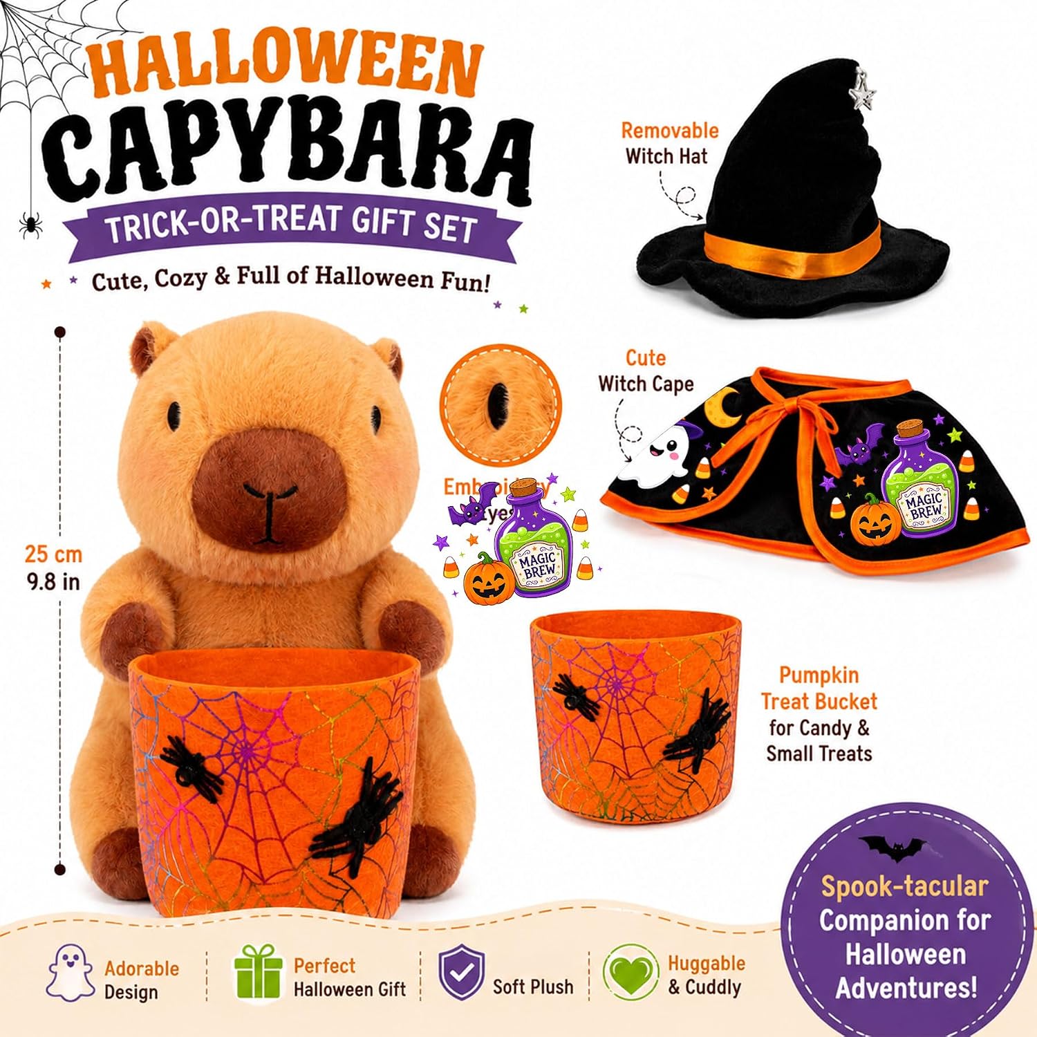KUMANEKO Halloween Capybara Plush with Witch Costume & Candy Holder – 13.8 Inch