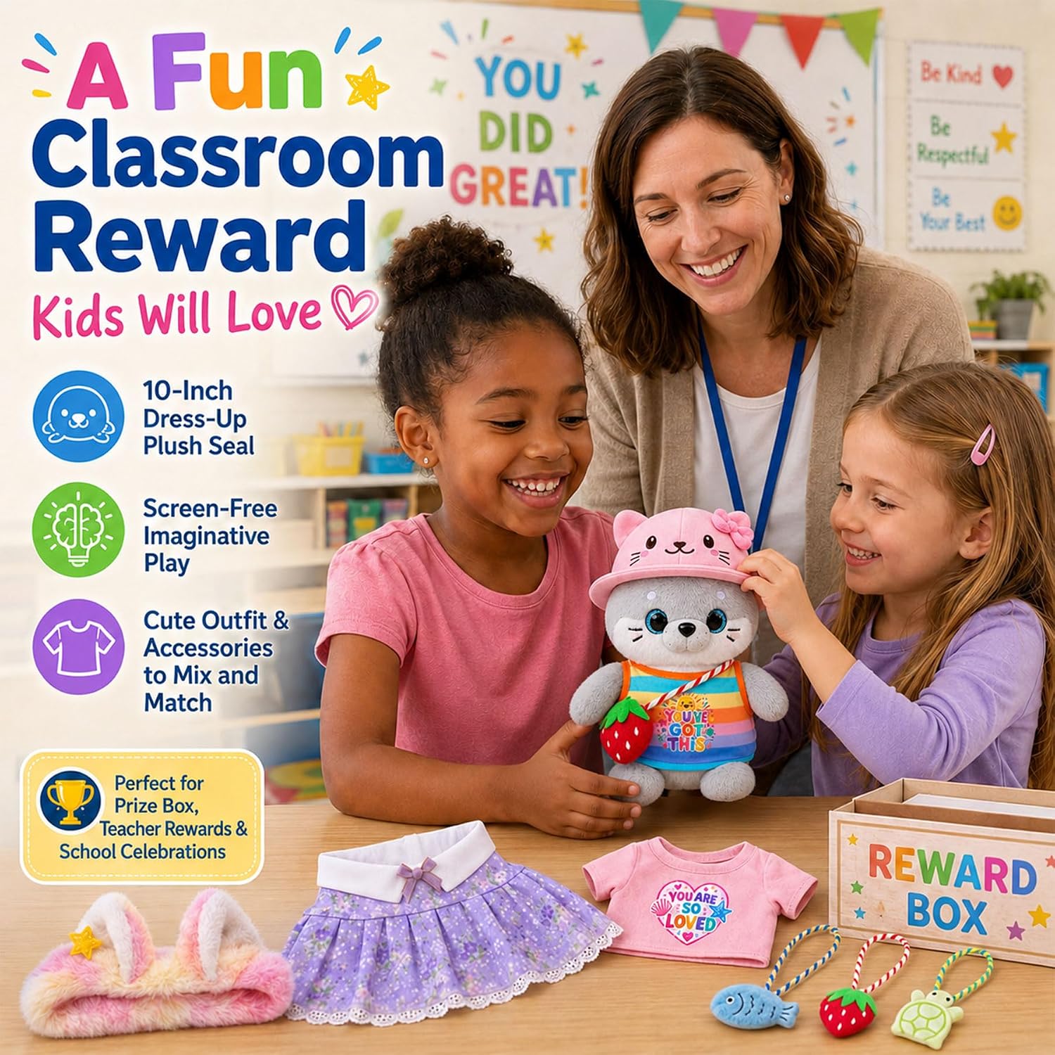 KUMANEKO 10-Inch Seal Plush Dress-Up Gift Set with 8 Accessories