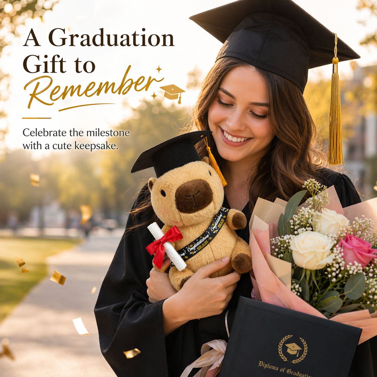 KUMANEKO Capybara Stuffed Animal, 12 Inch Graduation Plush Toy with Cap, Diploma and Sash, Soft Capybara Plushie Keepsake Gift for Class of 2026