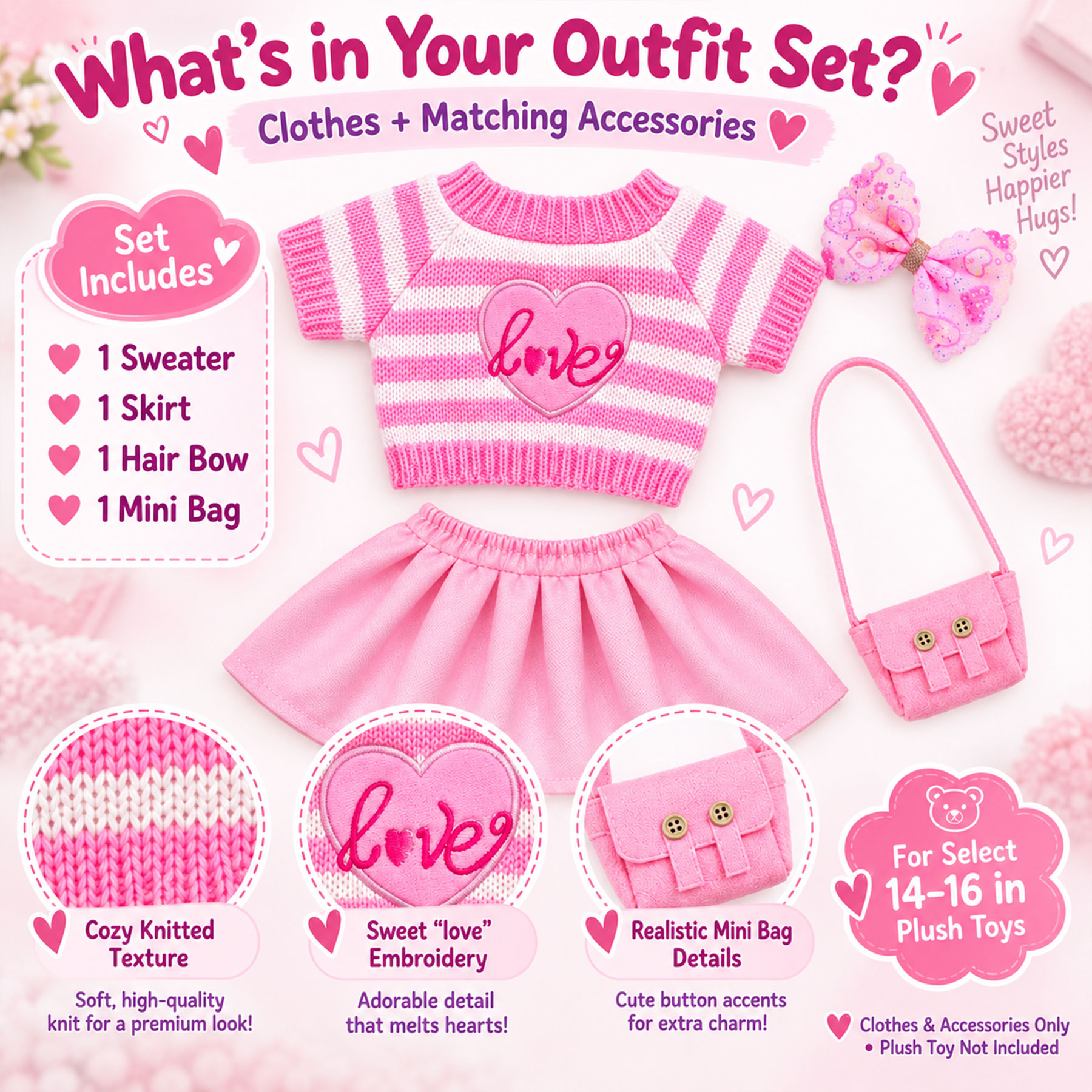 KUMANEKO Stuffed Animal Clothes & Accessories for 14-16 Inch Plush Toys