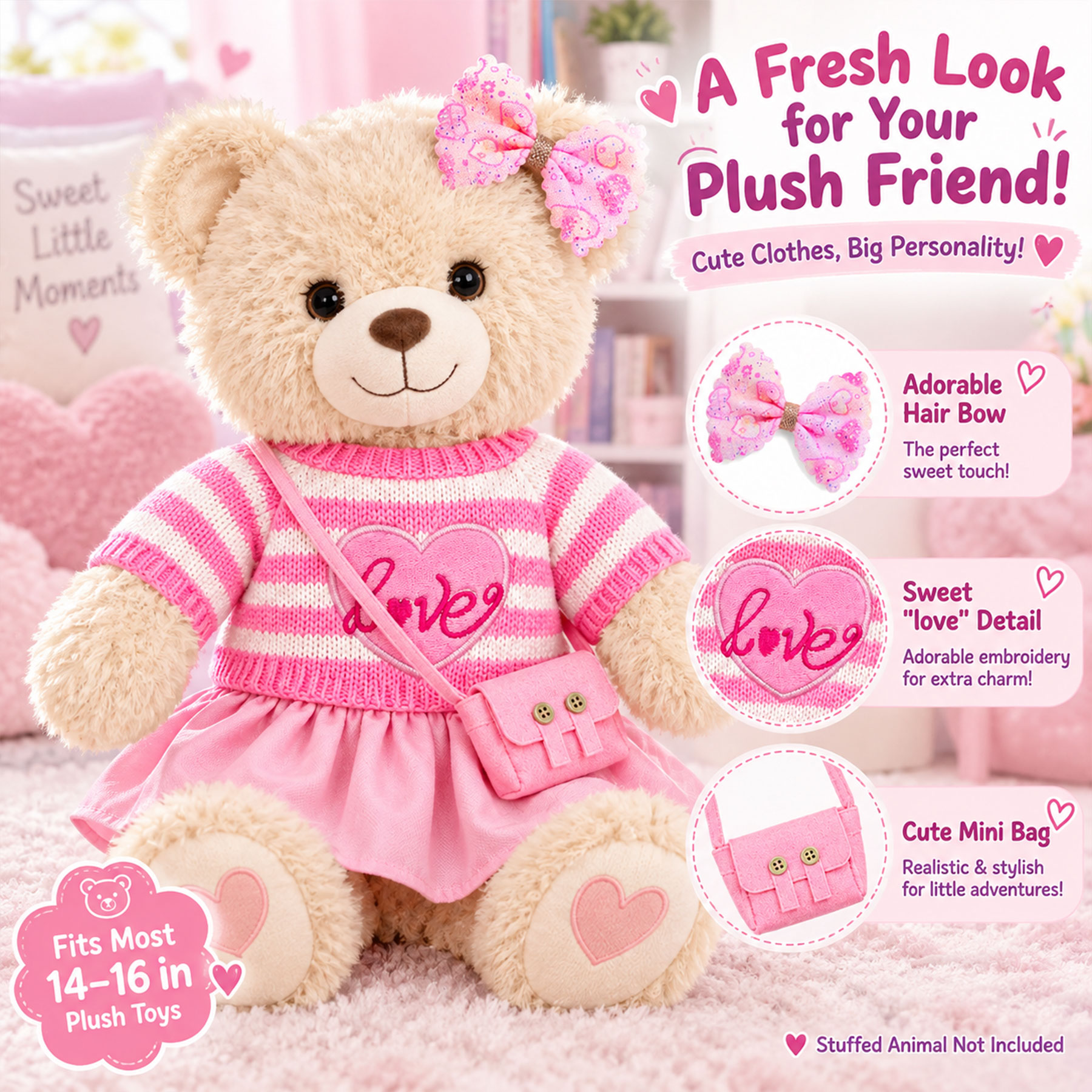 KUMANEKO Stuffed Animal Clothes & Accessories for 14-16 Inch Plush Toys