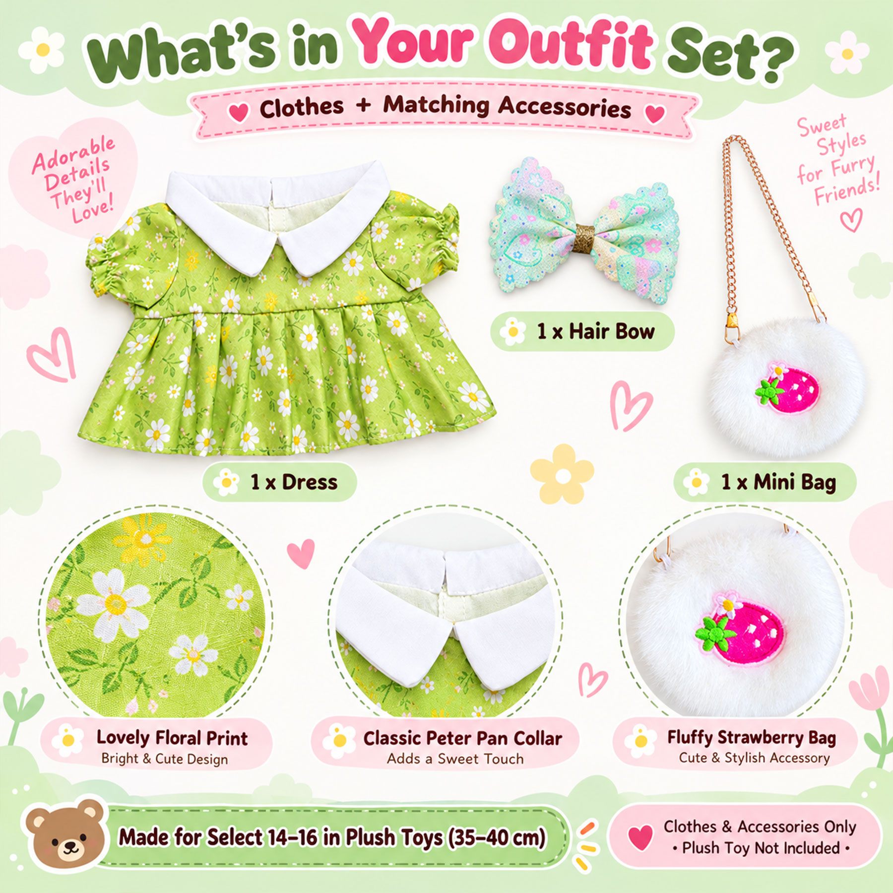 KUMANEKO Stuffed Animal Clothes & Accessories for 14-16 Inch Plush Toys