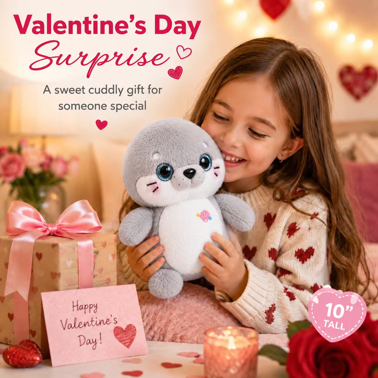 Gray Seal Plush Toy, 9.8 Inch Soft Round Seal Stuffed Animal, Birthday, Christmas, Easter, Graduation & Valentine’s Day Gift, Cozy Bed & Desk Decor, Ocean Animal Plush for Kids and Collectors