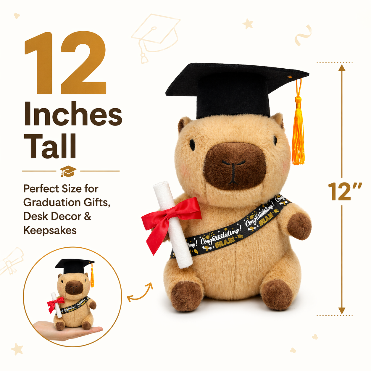 KUMANEKO Capybara Stuffed Animal, 12 Inch Graduation Plush Toy with Cap, Diploma and Sash, Soft Capybara Plushie Keepsake Gift for Class of 2026