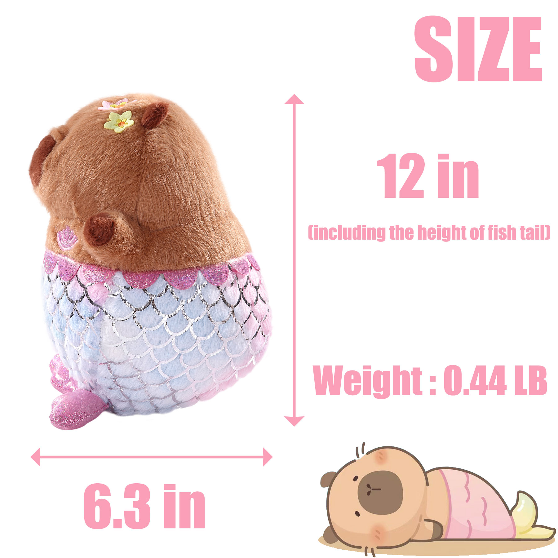 KUMANEKO Capybara Plush,12 in Capybara Stuffed Animals for Girls, Cute Capybara Plush Transform into Mermaid Stuffed Animal 