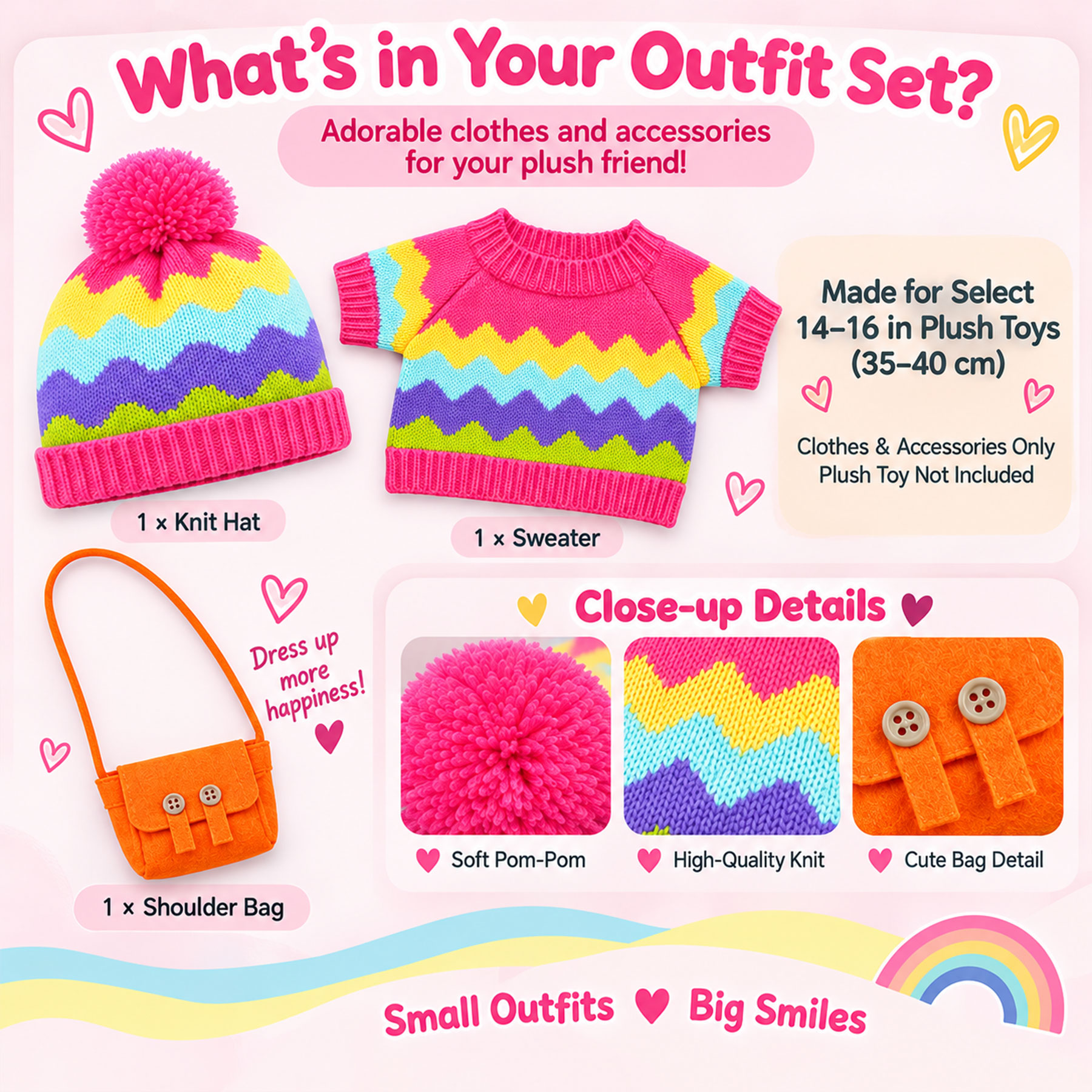 KUMANEKO Stuffed Animal Clothes & Accessories for 14-16 Inch Plush Toys