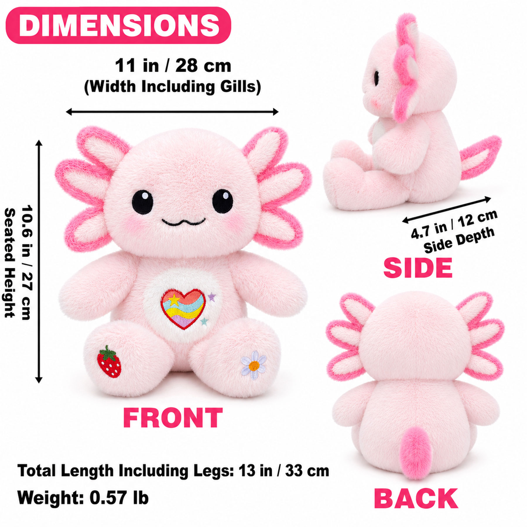 KUMANEKO Axolotl Plush Toy, 13-Inch Soft Stuffed Animal – Pink, Blue, Yellow & Purple