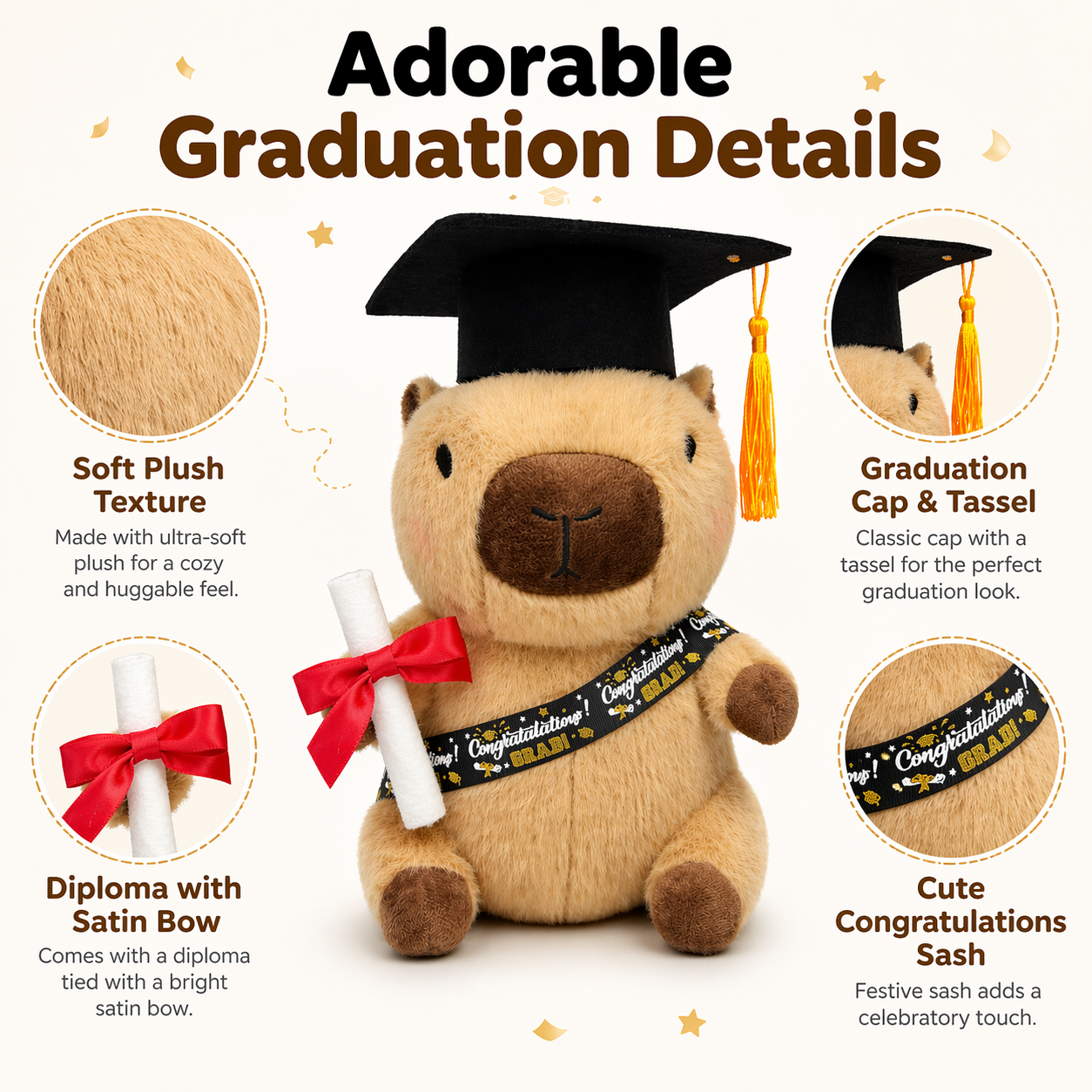 KUMANEKO Capybara Stuffed Animal, 12 Inch Graduation Plush Toy with Cap, Diploma and Sash, Soft Capybara Plushie Keepsake Gift for Class of 2026