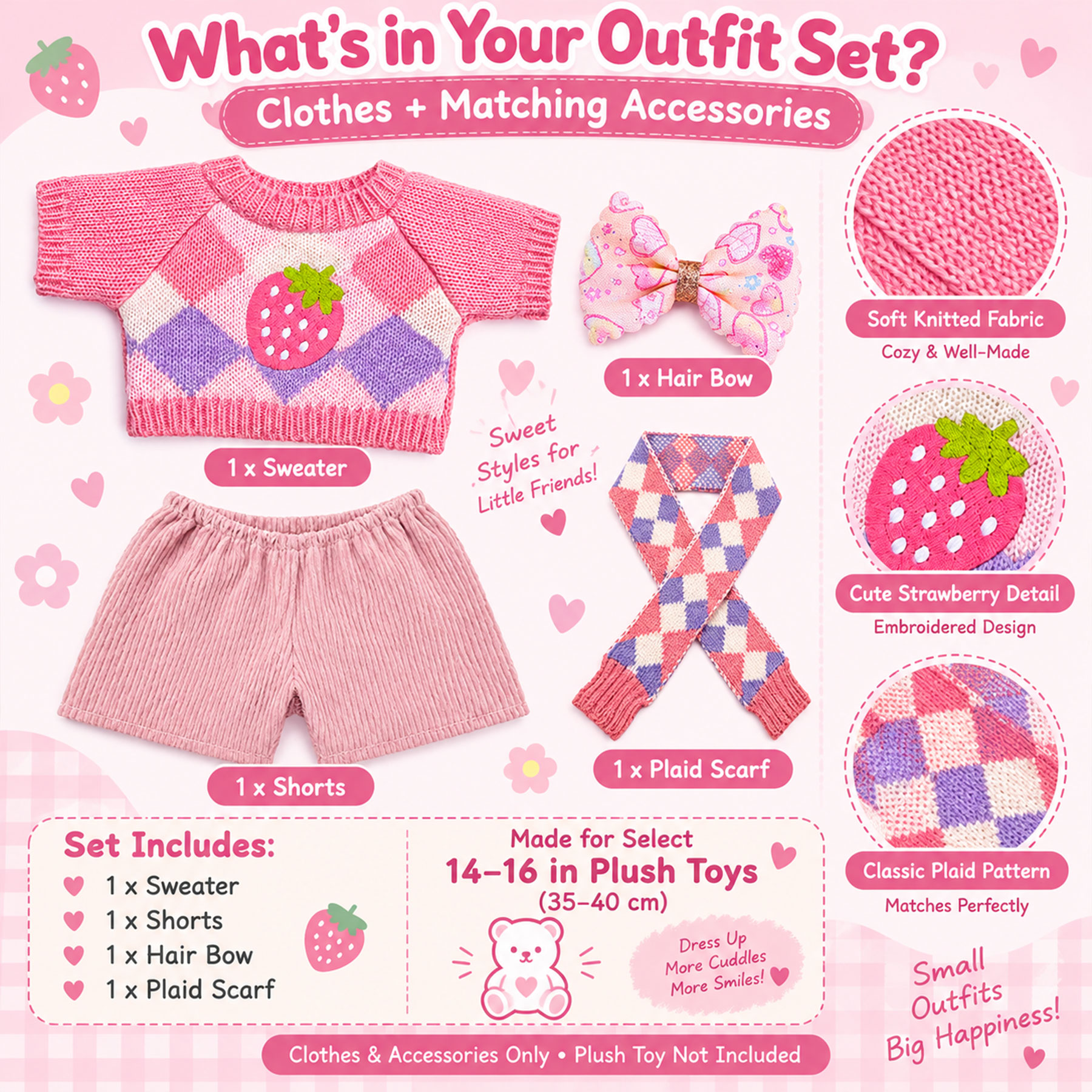 KUMANEKO Stuffed Animal Clothes & Accessories for 14-16 Inch Plush Toys