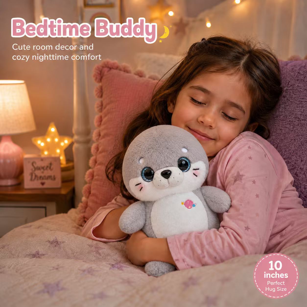Gray Seal Plush Toy, 9.8 Inch Soft Round Seal Stuffed Animal, Birthday, Christmas, Easter, Graduation & Valentine’s Day Gift, Cozy Bed & Desk Decor, Ocean Animal Plush for Kids and Collectors