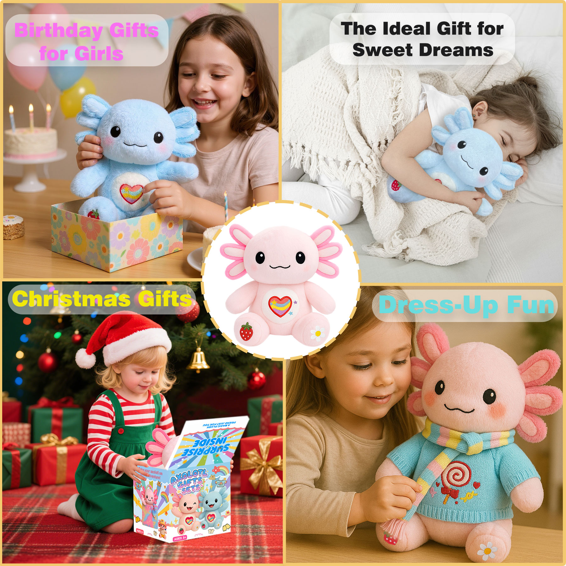 KUMANEKO Cute Axolotl Plush Gift Set with 12 Pcs Axolotl Stuffed Animal Clothes & Accessories, 13-Inch Axolotl Toy, Birthday/Graduation Gifts for 3/4/5/6/7/8/9/10/11/12 Girls Kids