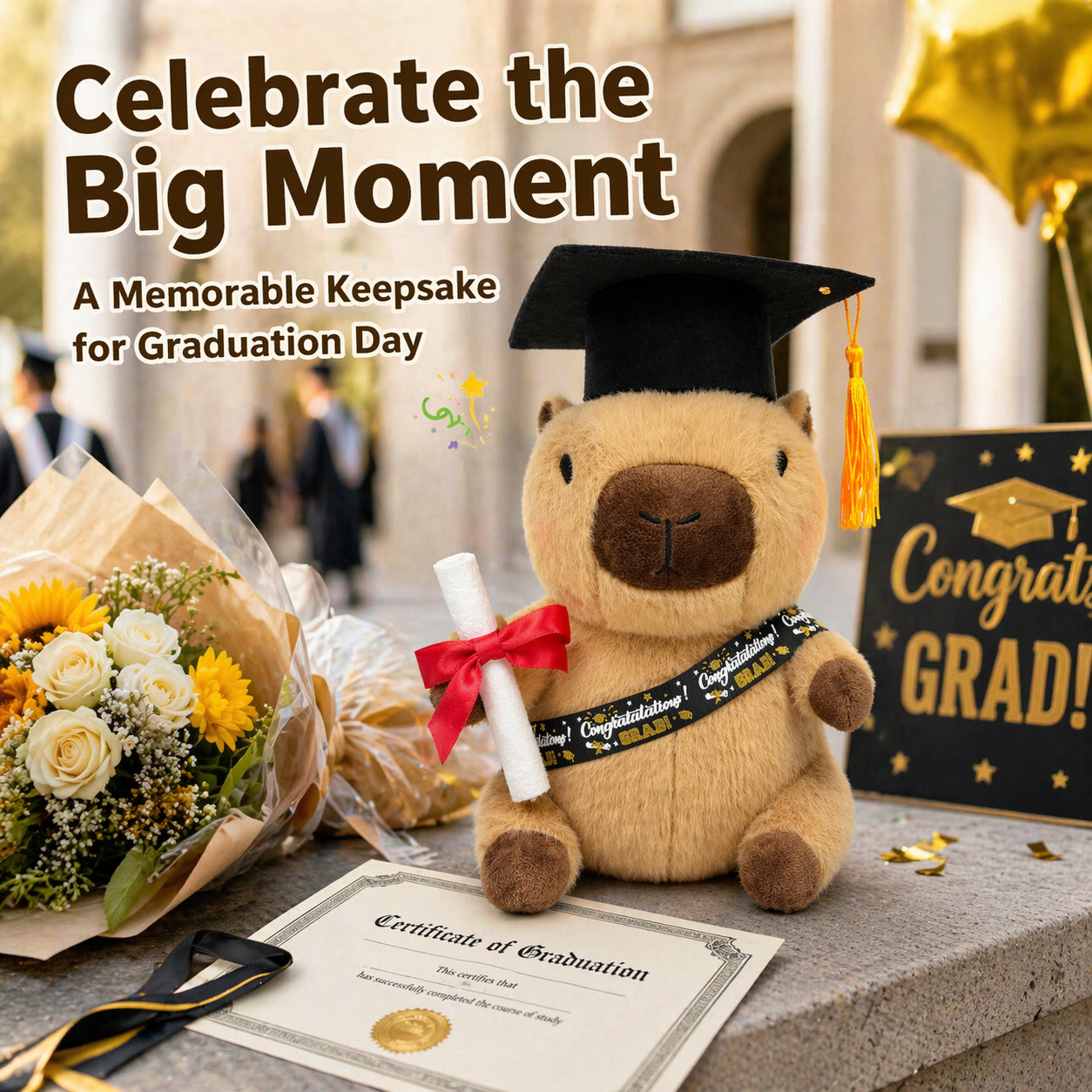 KUMANEKO Capybara Stuffed Animal, 12 Inch Graduation Plush Toy with Cap, Diploma and Sash, Soft Capybara Plushie Keepsake Gift for Class of 2026
