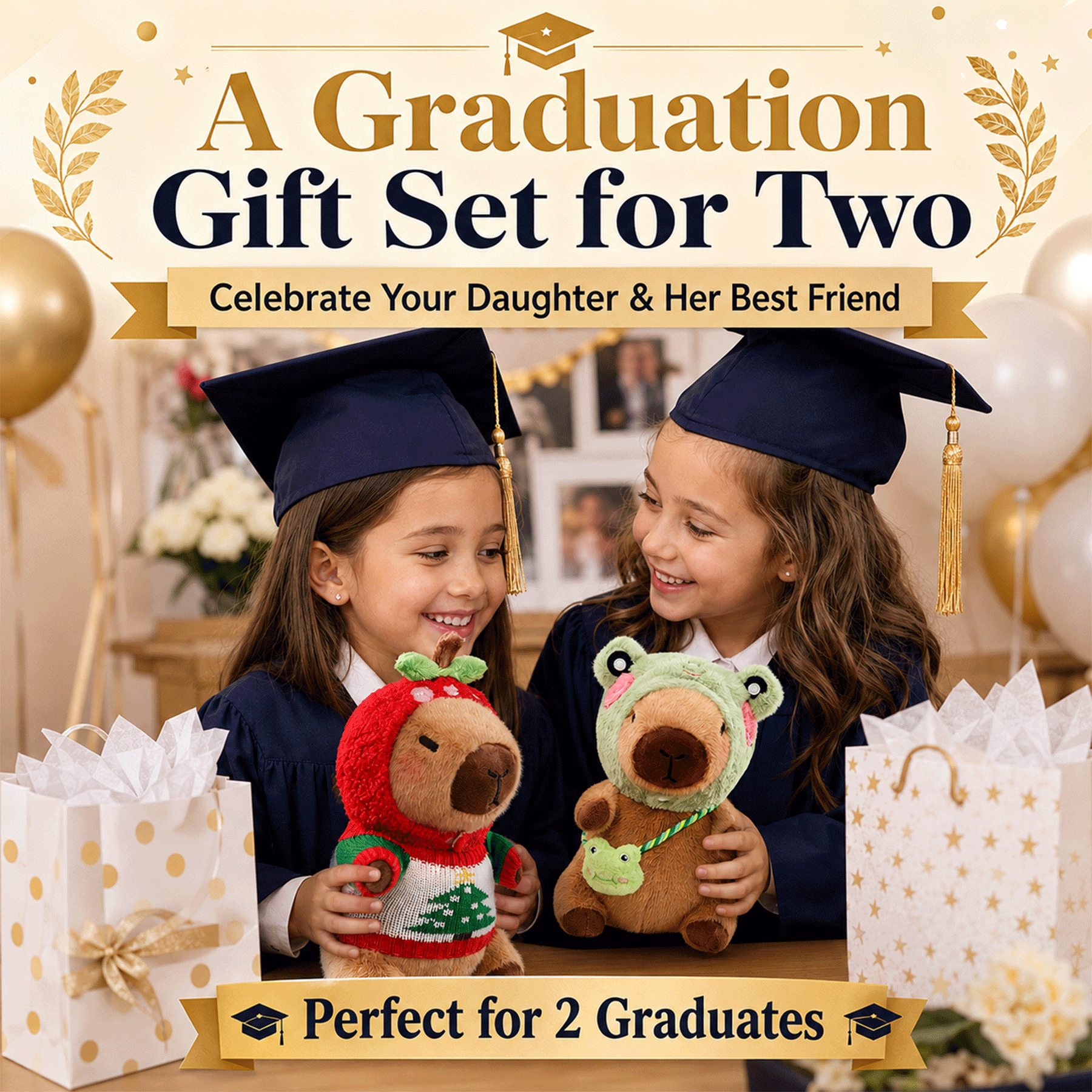 KUMANEKO Capybara Plush Set with 13 Dress Up Accessories, 2 Pack 25cm Capybara Stuffed Animals with Mini Clothes, Hats and Bags, Cute Plush Toy Gift