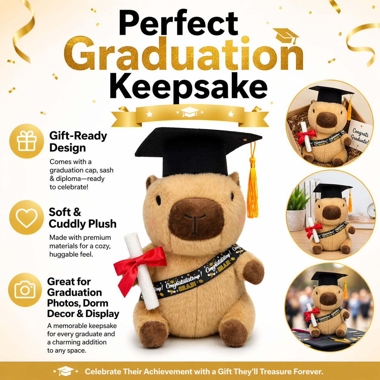 KUMANEKO Capybara Stuffed Animal, 12 Inch Graduation Plush Toy with Cap, Diploma and Sash, Soft Capybara Plushie Keepsake Gift for Class of 2026