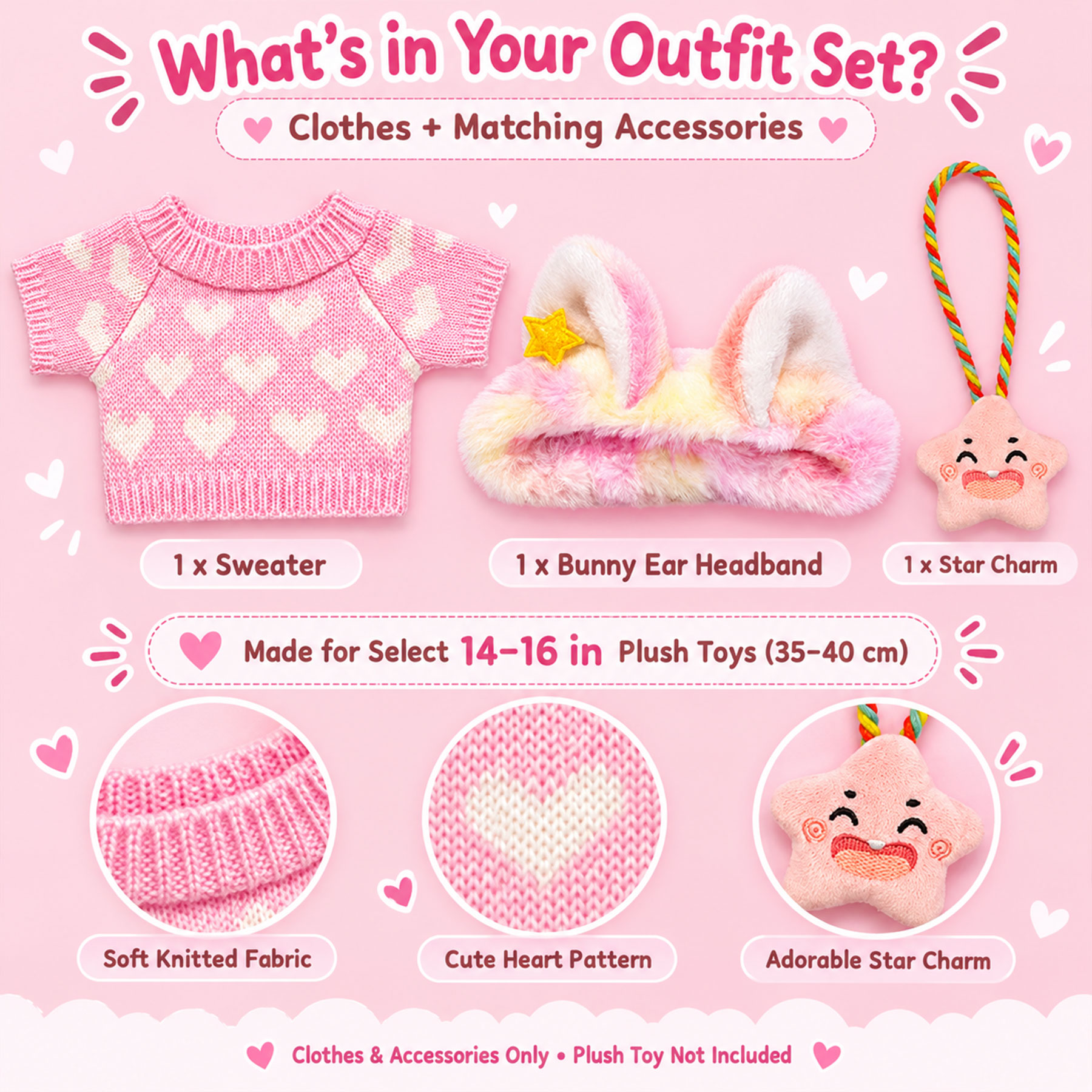 KUMANEKO Stuffed Animal Clothes & Accessories for 14-16 Inch Plush Toys