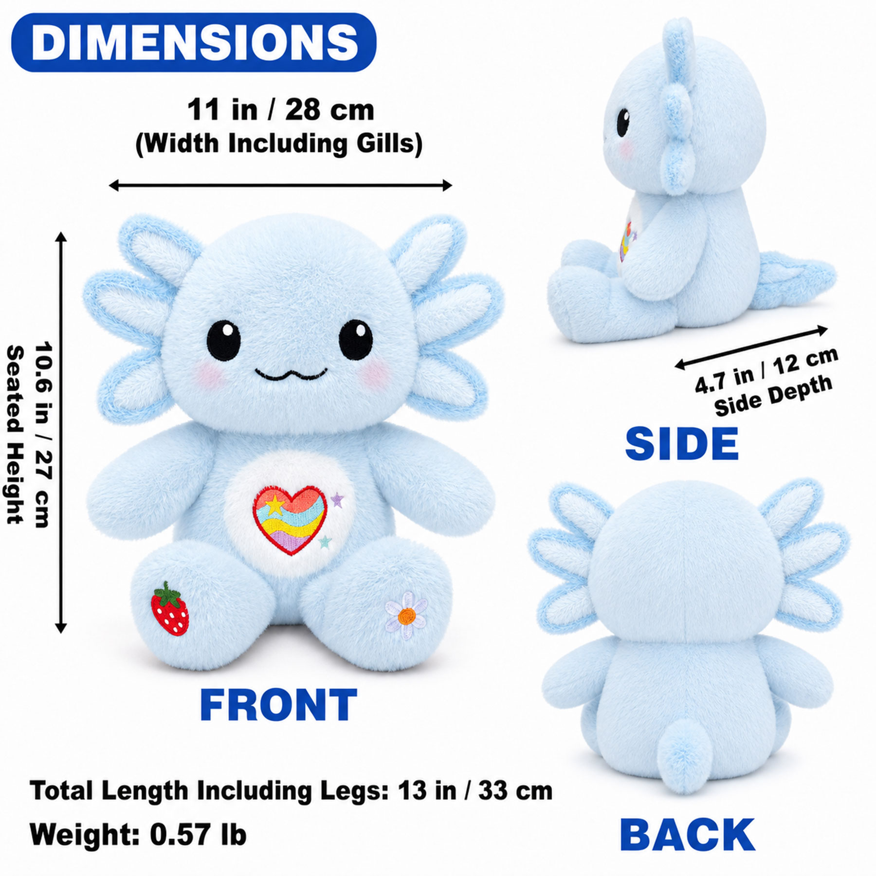 KUMANEKO Axolotl Plush Toy, 13-Inch Soft Stuffed Animal – Pink, Blue, Yellow & Purple