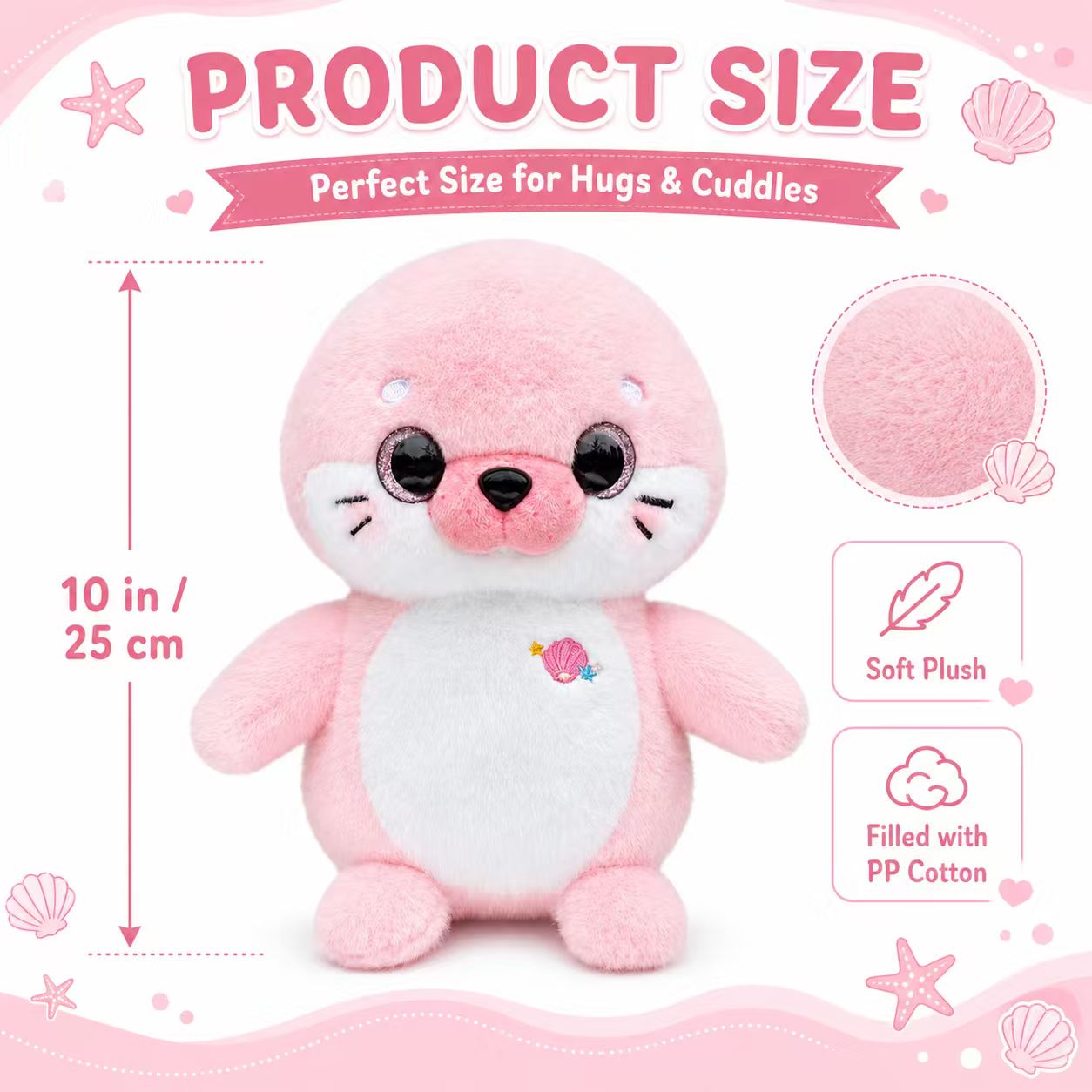 Gray Seal Plush Toy, 9.8 Inch Soft Round Seal Stuffed Animal, Birthday, Christmas, Easter, Graduation & Valentine’s Day Gift, Cozy Bed & Desk Decor, Ocean Animal Plush for Kids and Collectors