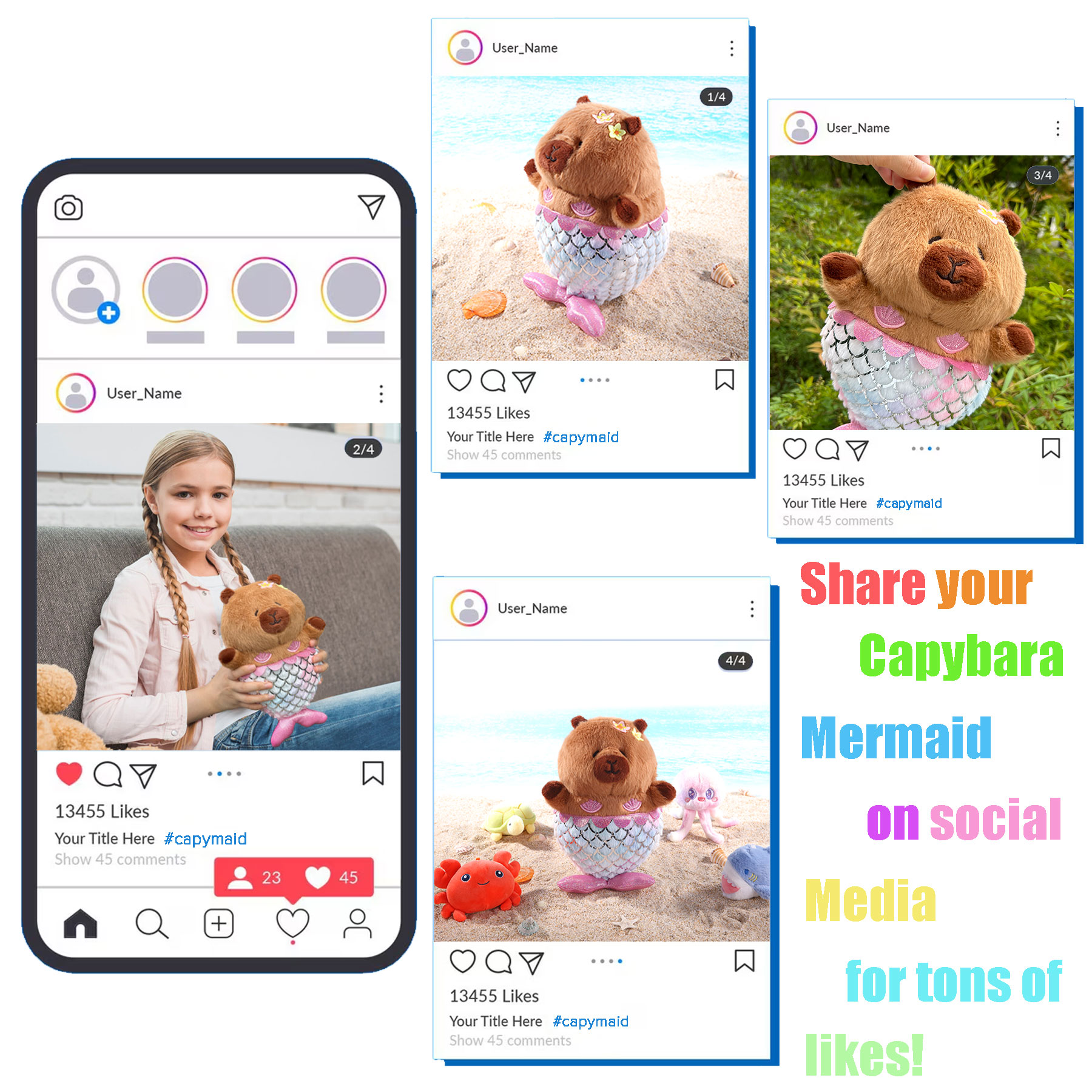 KUMANEKO Capybara Plush,12 in Capybara Stuffed Animals for Girls, Cute Capybara Plush Transform into Mermaid Stuffed Animal 