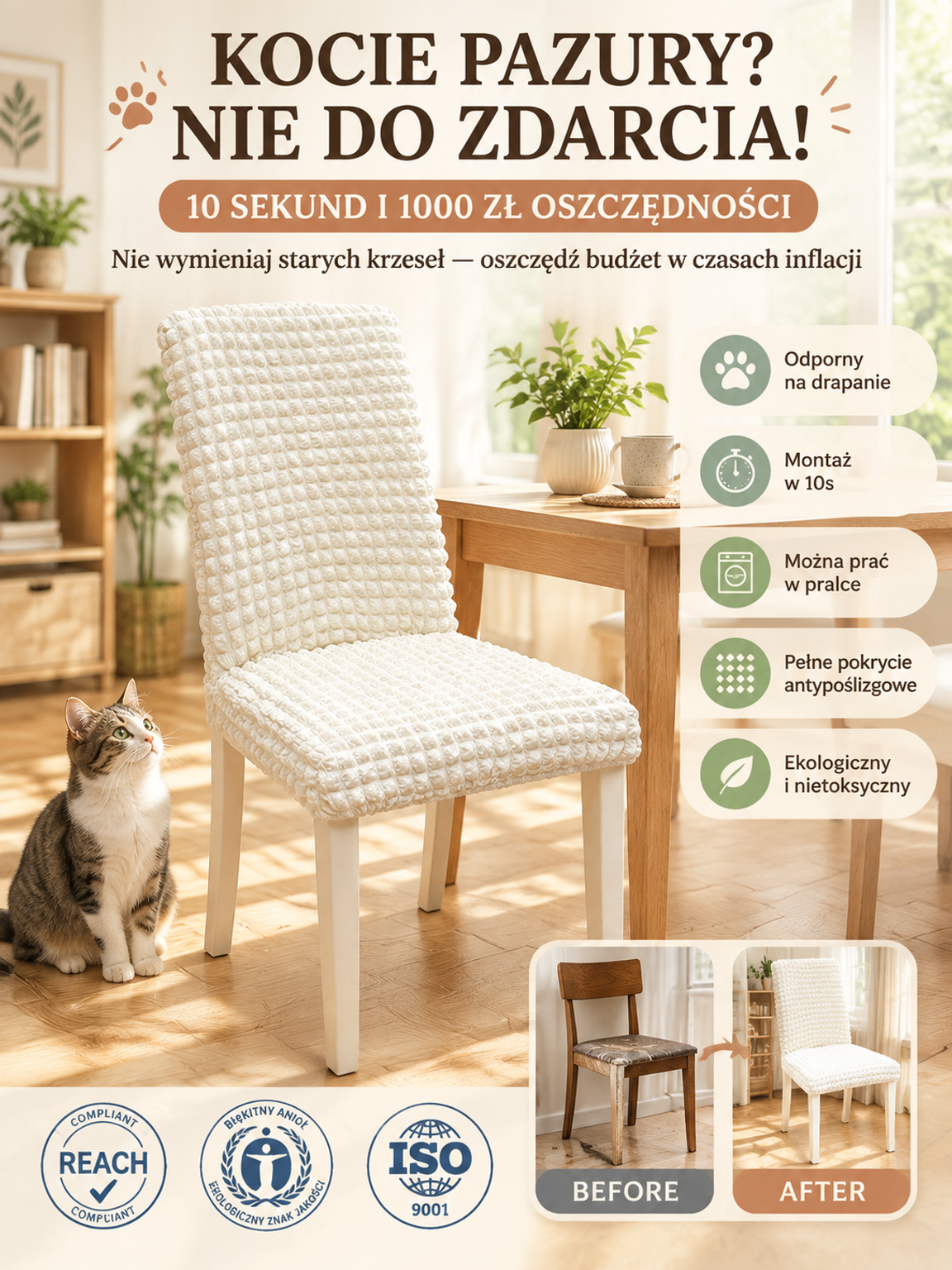 ✨【Bez potrzeby zmiany siedzenia】3D elastyczny pokrowiec na siedzenie| Antypoślizgowy & Odporny na Koty| Ochrona 360° dla Twoich Mebli✨