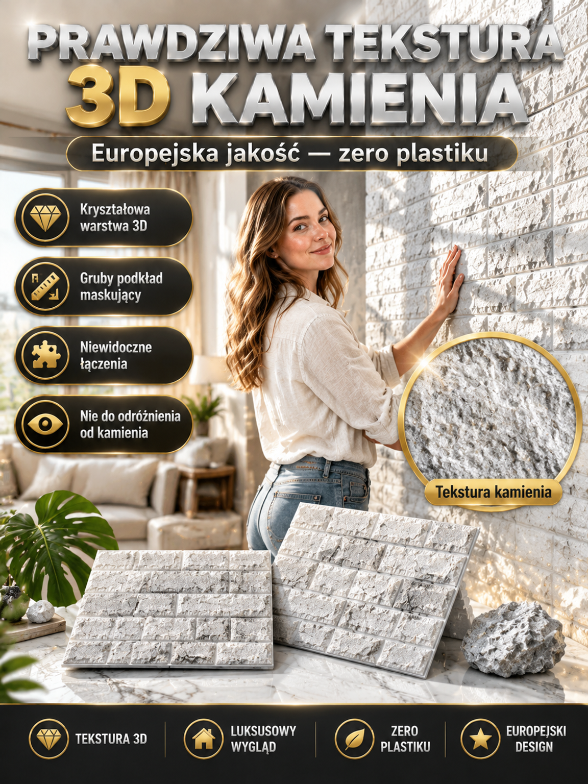 🧱 [Mega Promocja -50%] Samoprzylepne Panele Ścienne 3D Cegła • Wodoodporne i Zmywalne • Szybki Remont w 10 Minut!