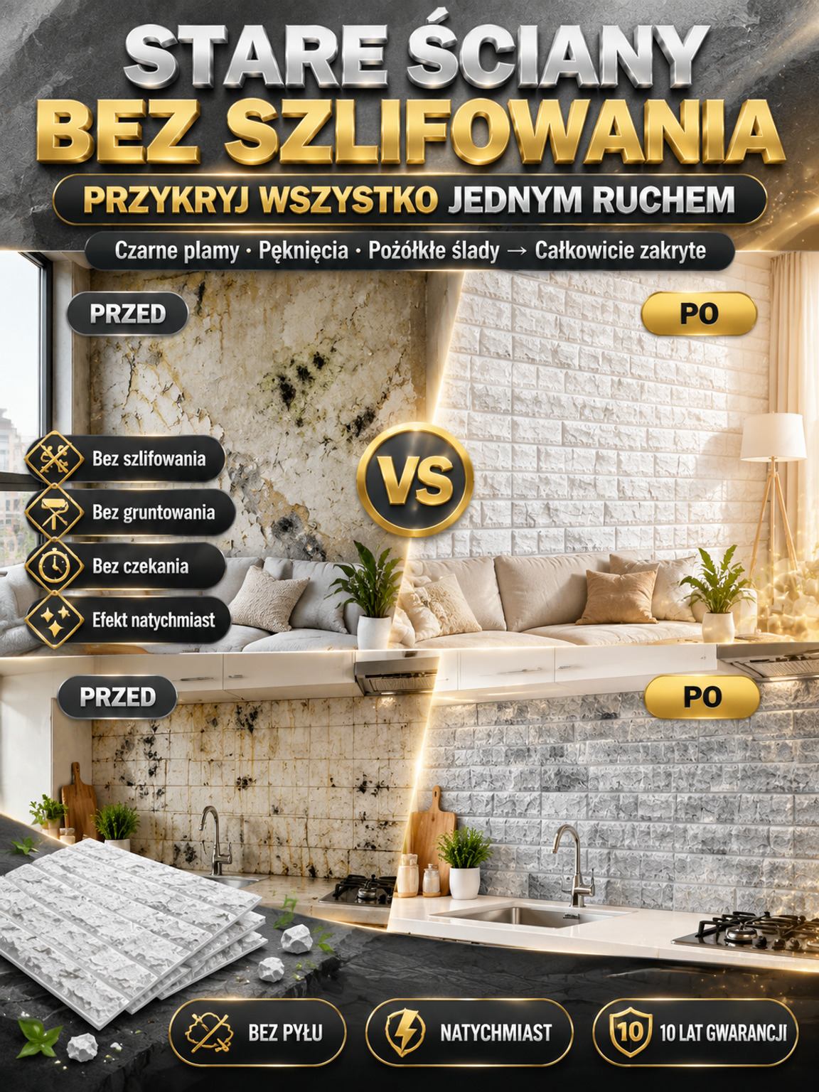 🧱 [Mega Promocja -50%] Samoprzylepne Panele Ścienne 3D Cegła • Wodoodporne i Zmywalne • Szybki Remont w 10 Minut!