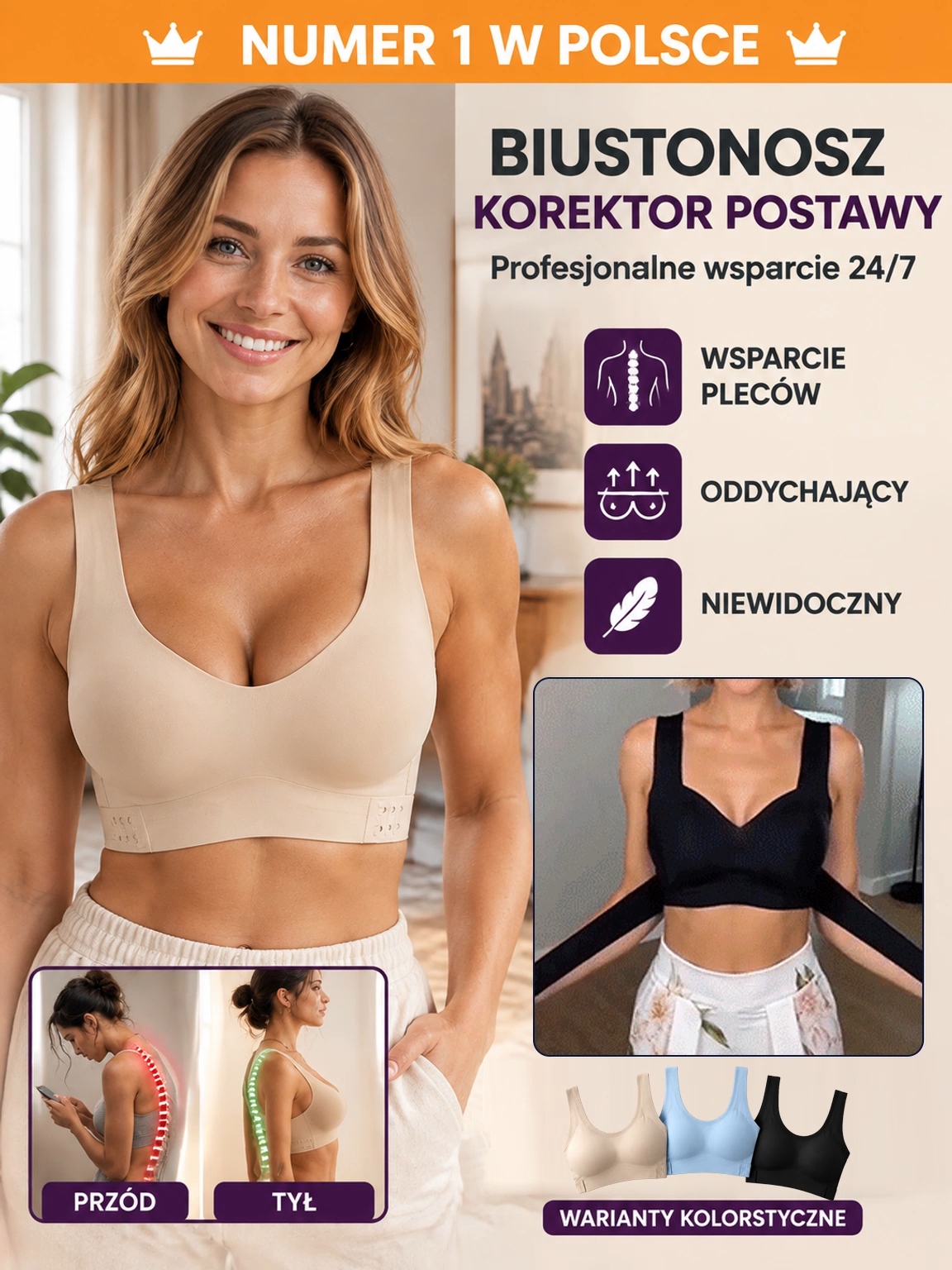 🌟[Rekomendacja Fizjoterapeutów]Codzienny Biustonosz na Garbienie się | Ultraelastyczny, Niewidoczny Pod Ubraniem + Push-Up